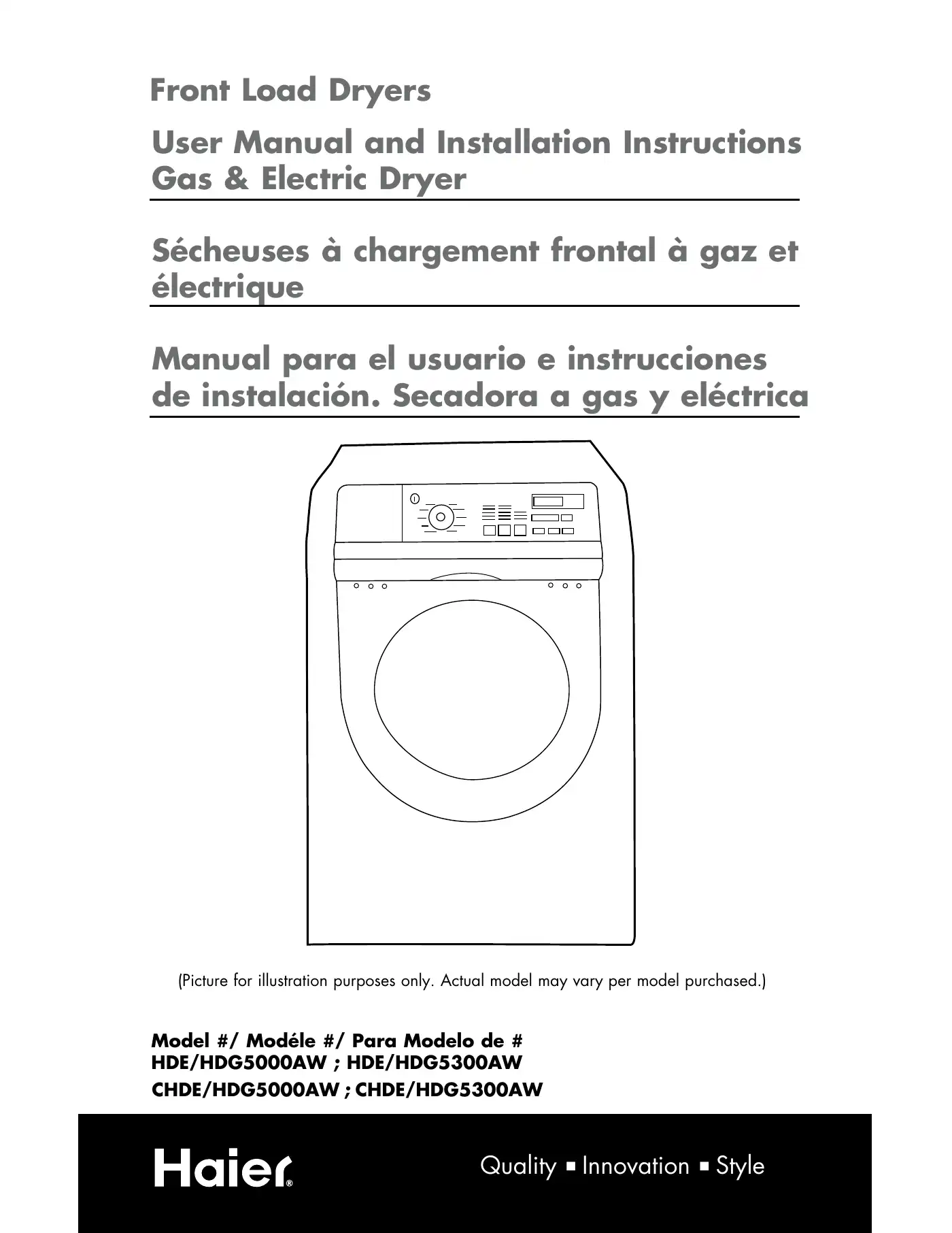 Haier HDE5000AW User Manual And Installation Instructions Manual pdf 1 page image