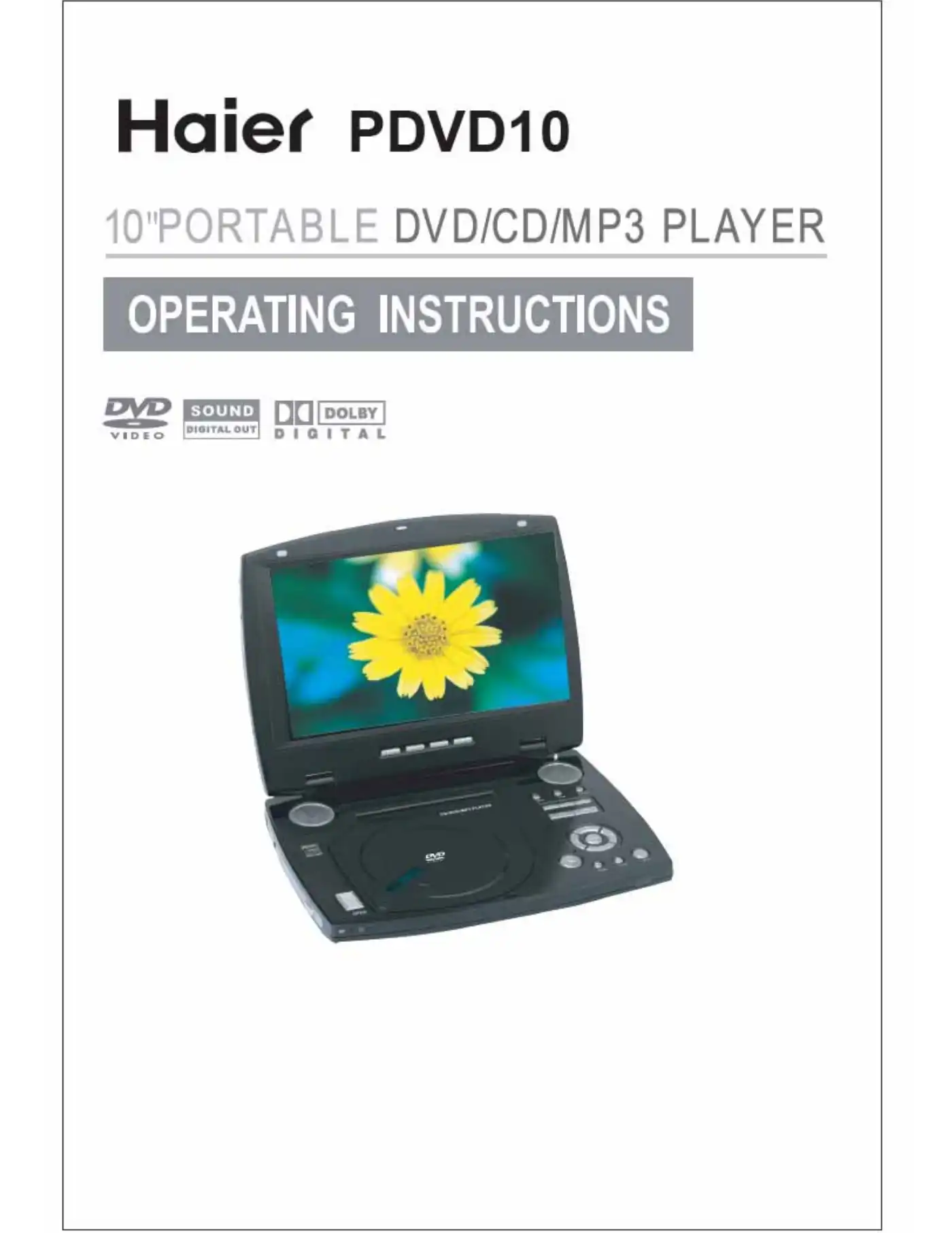 Haier PDVD10 Operating Instructions Manual Manual pdf 1 page image