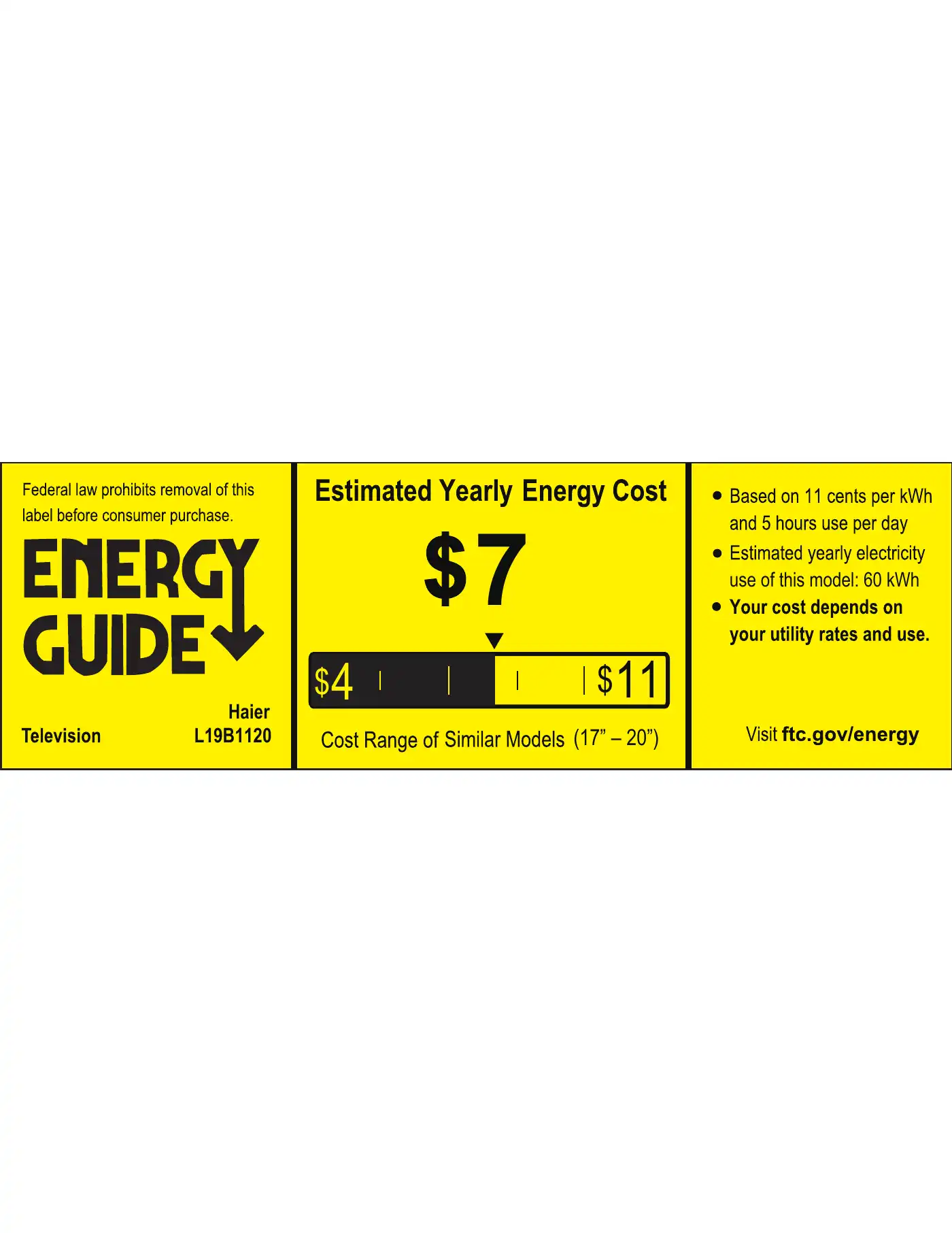 Haier L19B1120 Energy Manual Manual pdf 1 page image