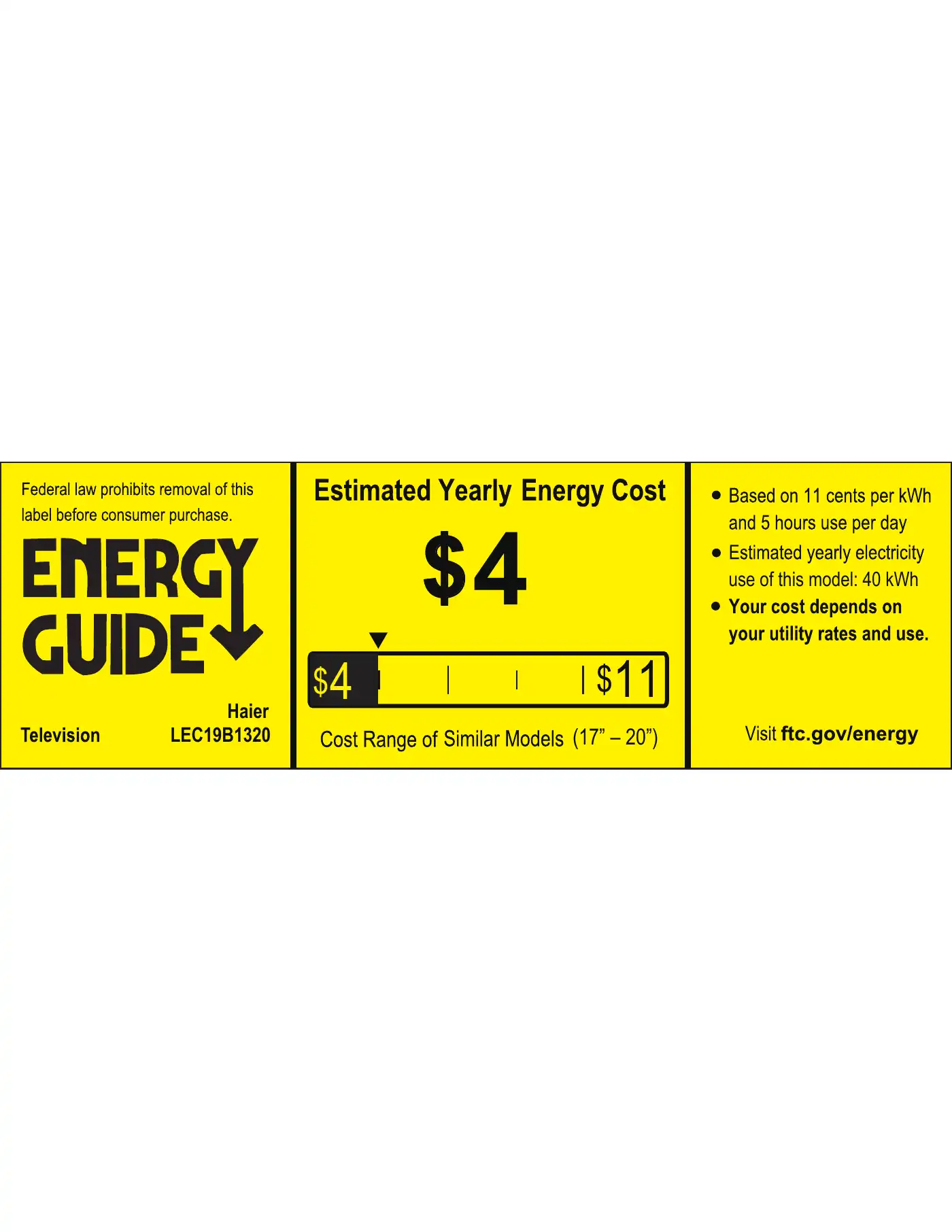 Haier LEC19B1320 Energy Manual Manual pdf 1 page image