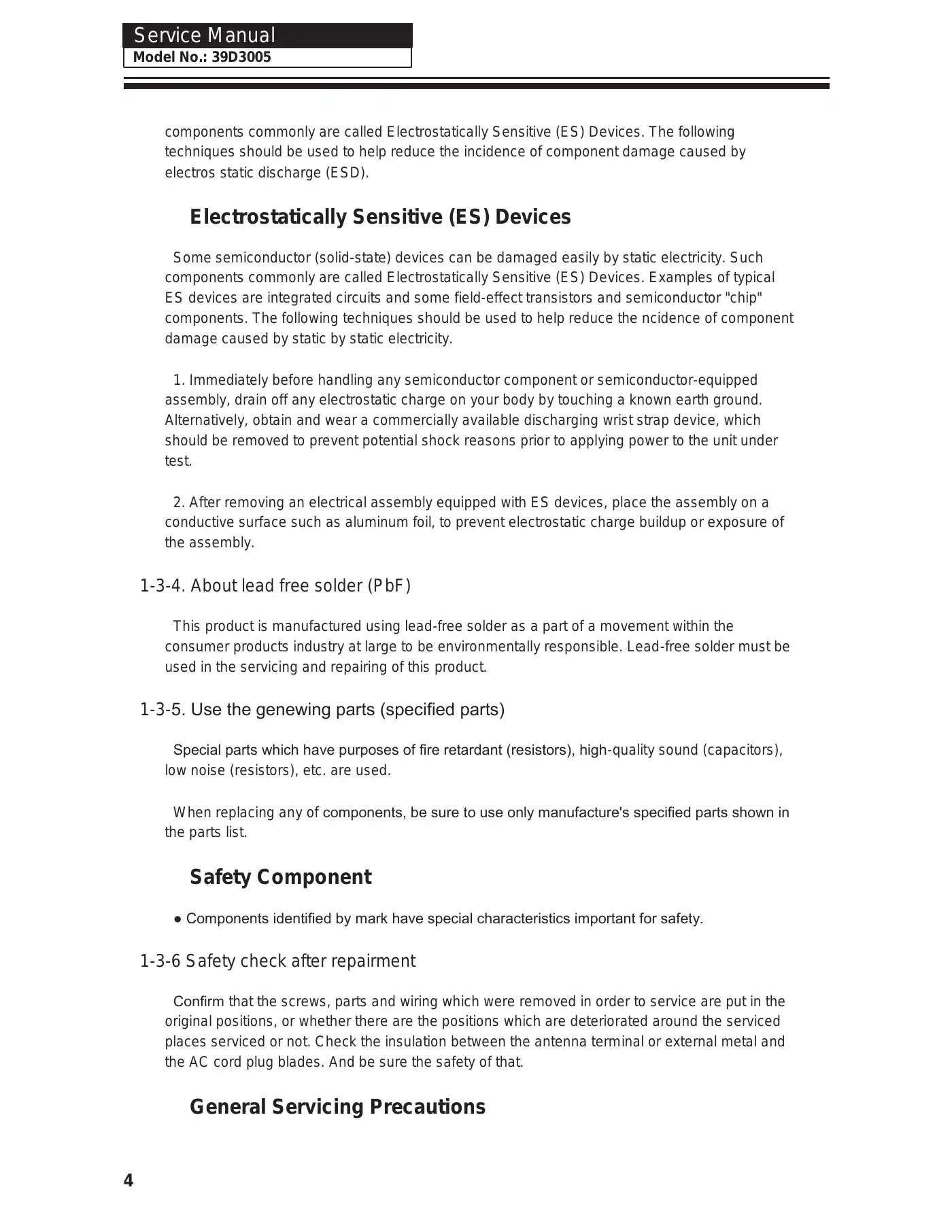 Haier 39D3005 Service Manual Manual pdf 5 page image