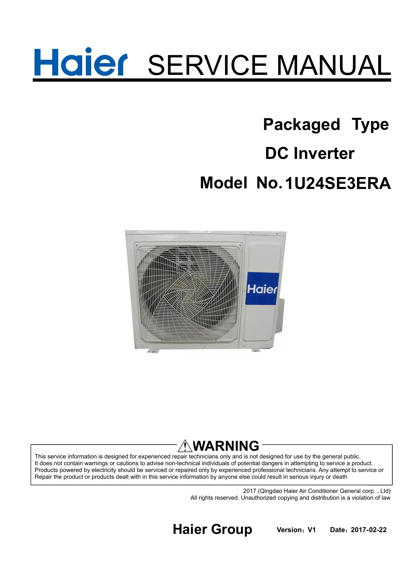 Haier 1U24SE3ERA Service Manual Manual pdf 1 page image