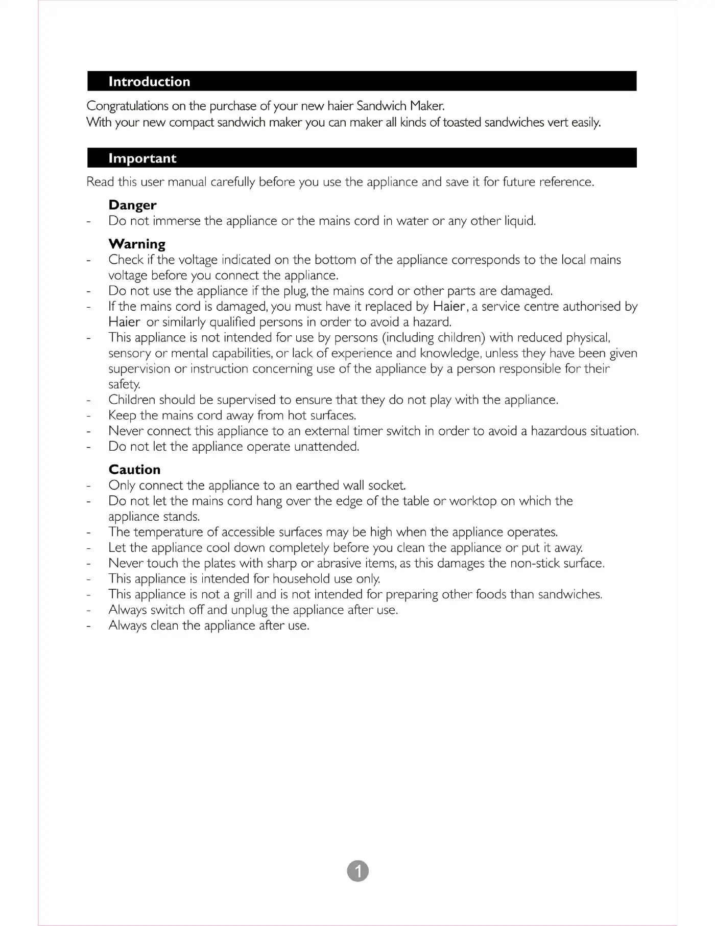 Haier HSW-032 User Manual Manual pdf 2 page image