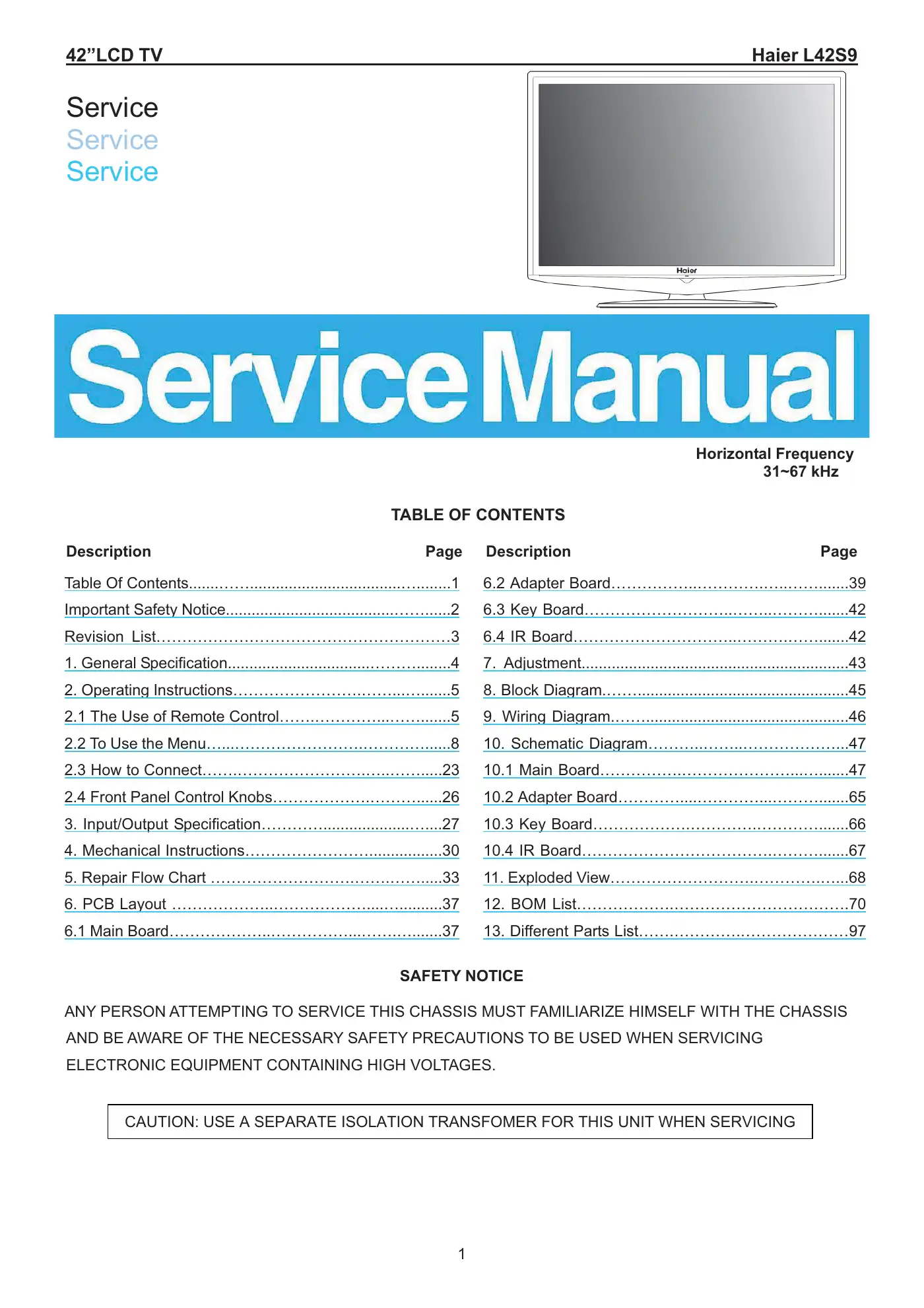 Haier L42S9 Service Manual Manual pdf 1 page image