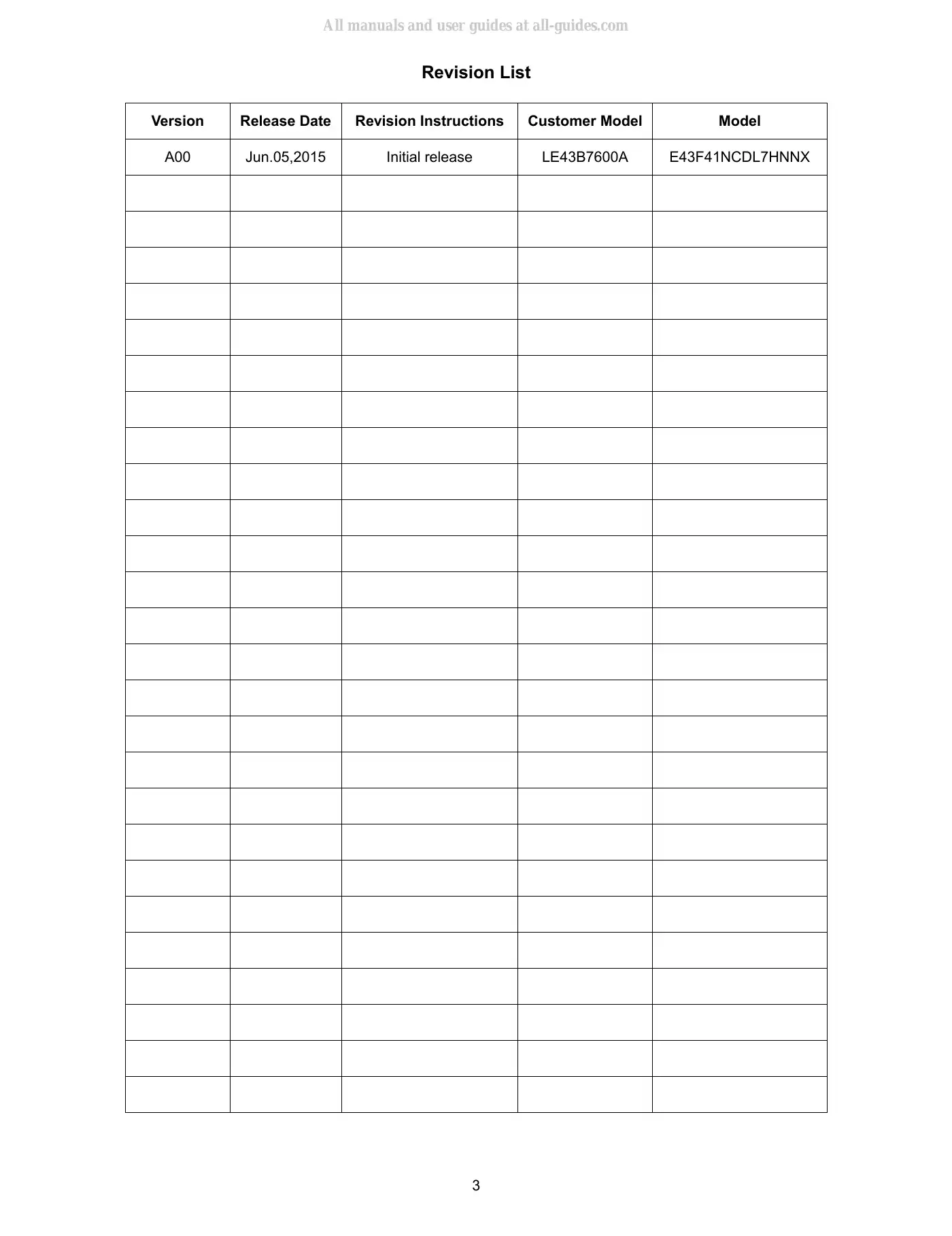 Haier LE43B7600A Service Manual Manual pdf 3 page image