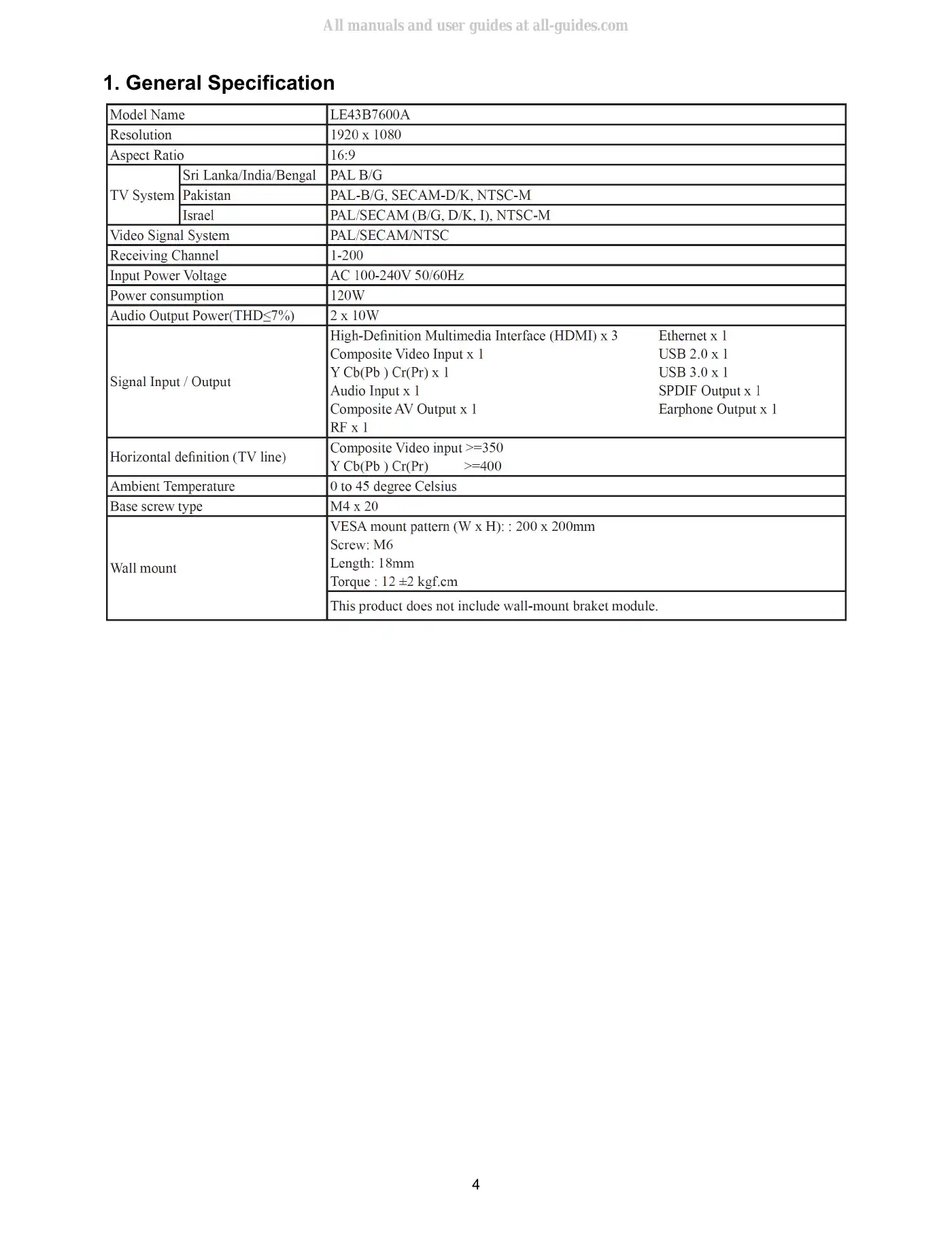 Haier LE43B7600A Service Manual Manual pdf 4 page image