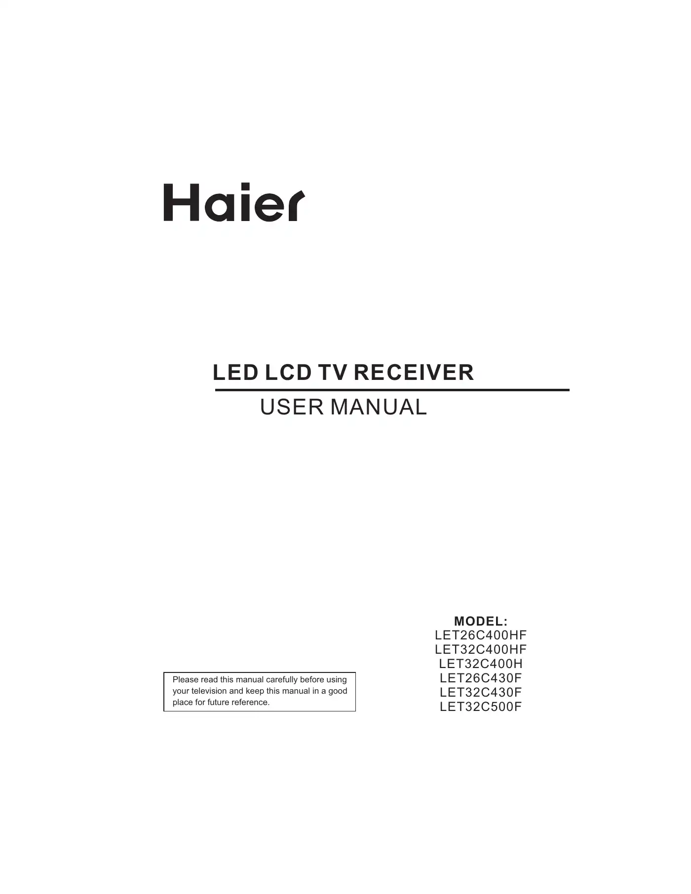 Haier LET26C400HF User Manual Manual pdf 1 page image