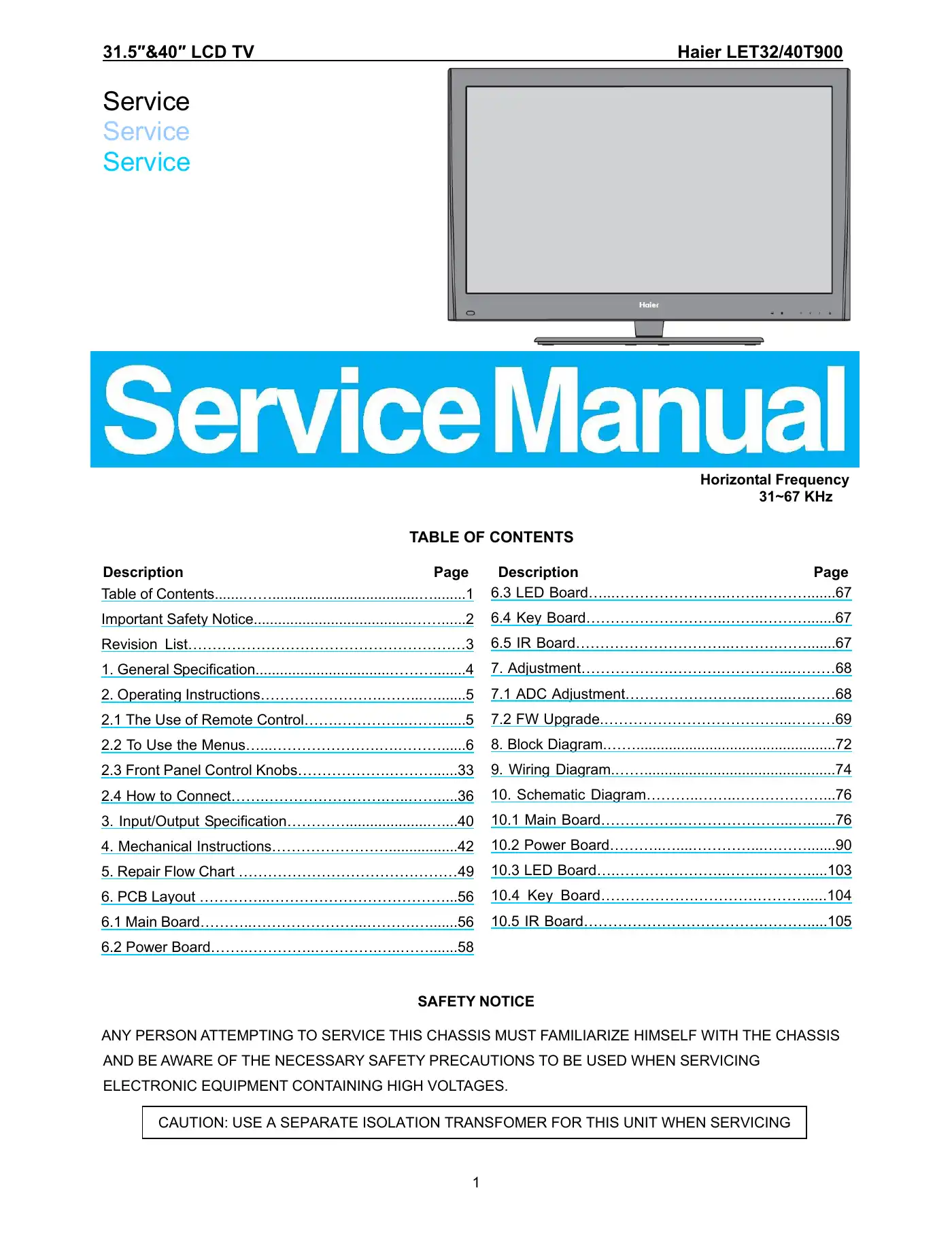 Haier LET32/40T900 Service Manual Manual pdf 1 page image