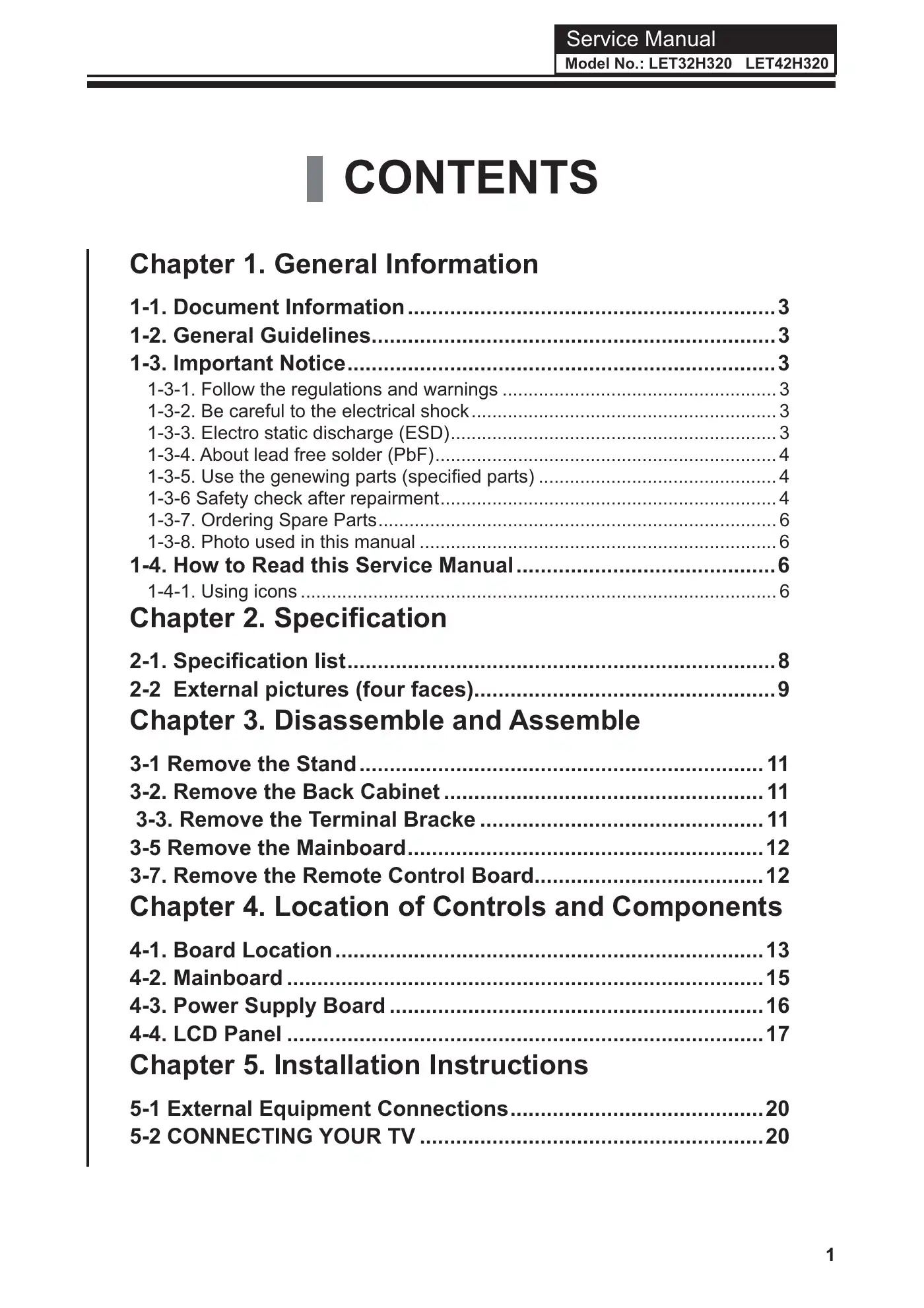 Haier LET32H320 Service Manual Manual pdf 2 page image