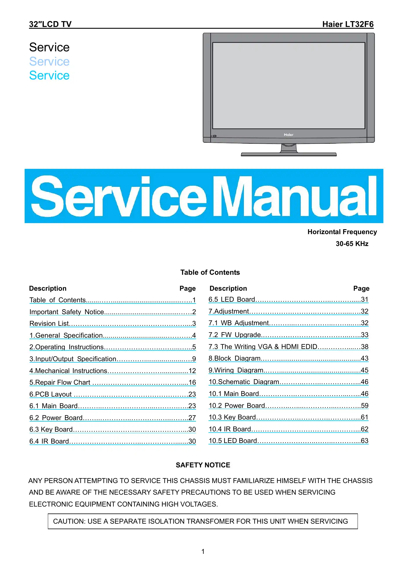 Haier LT32F6 Service Manual Manual pdf 1 page image