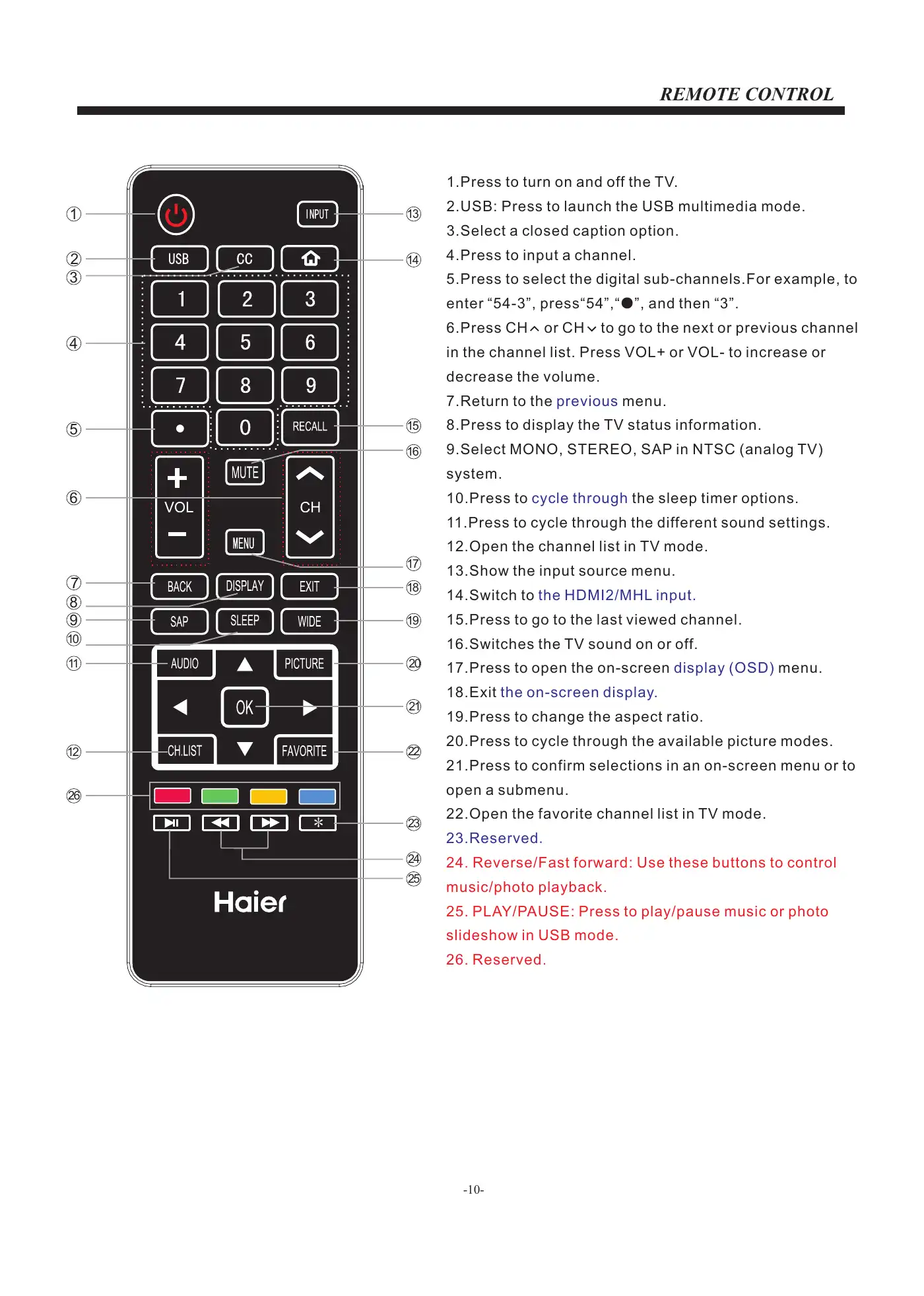 Haier 48D3500 User Manual Manual pdf 11 page image