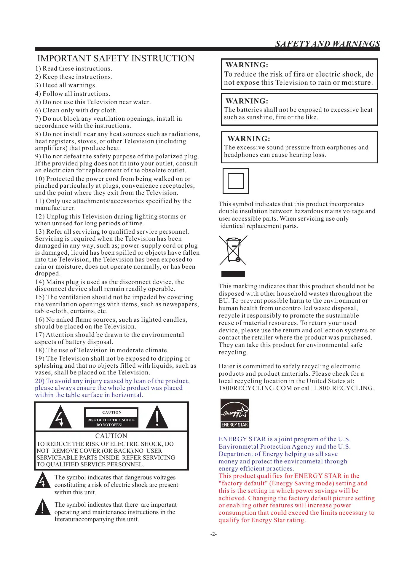 Haier 48D3500 User Manual Manual pdf 3 page image