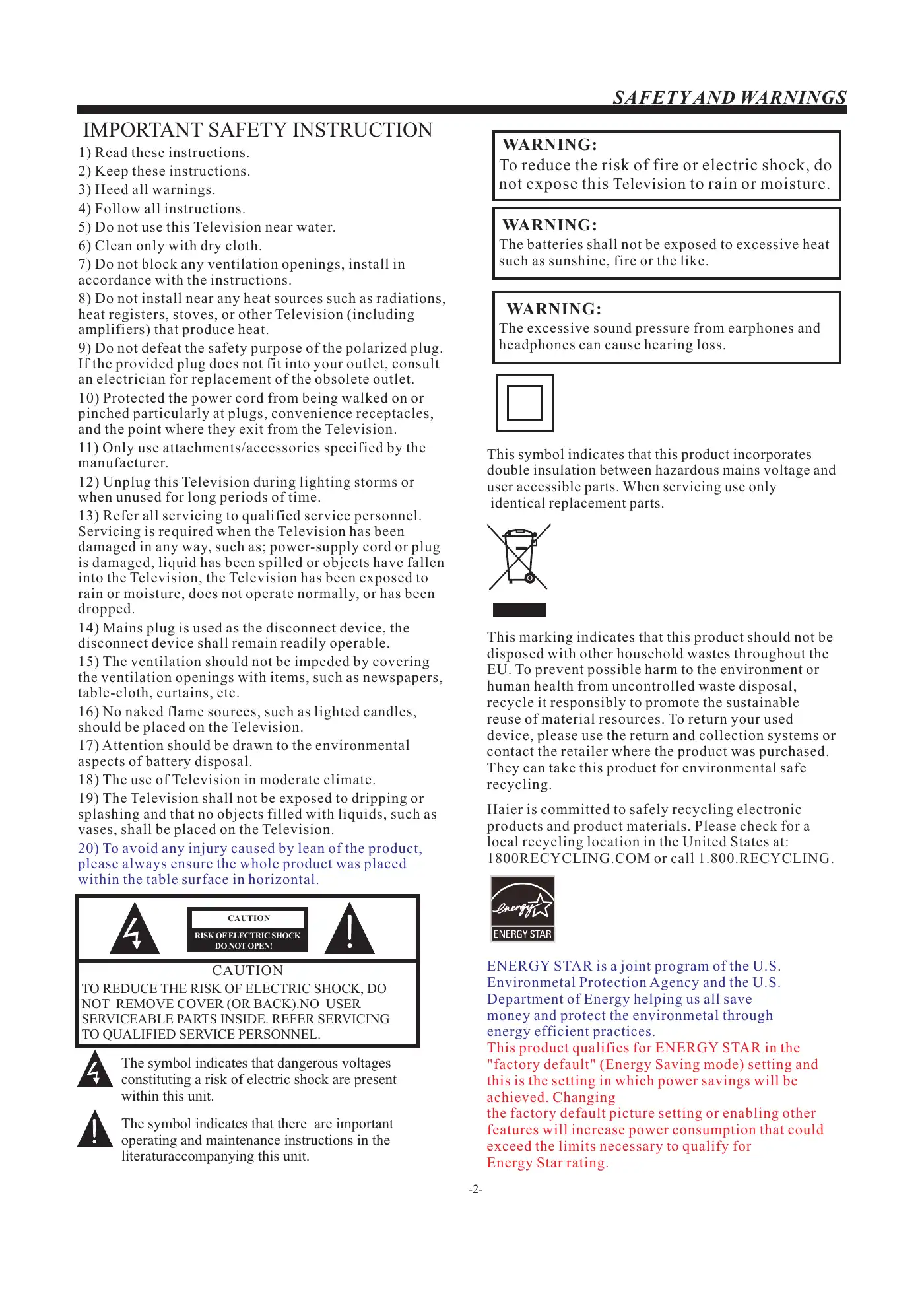 Haier 40D3500M User Manual Manual pdf 3 page image