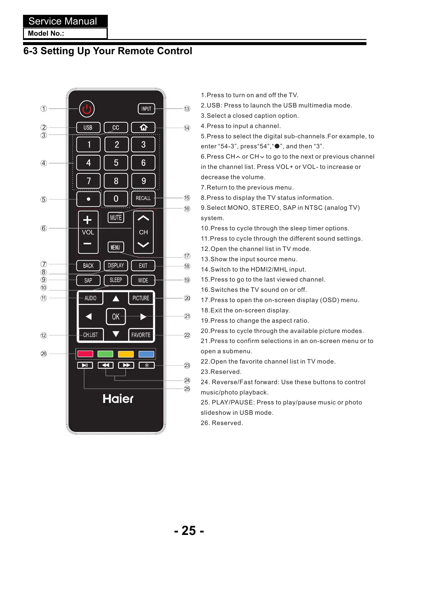 Haier 42E3500a Service Manual Manual pdf 26 page image