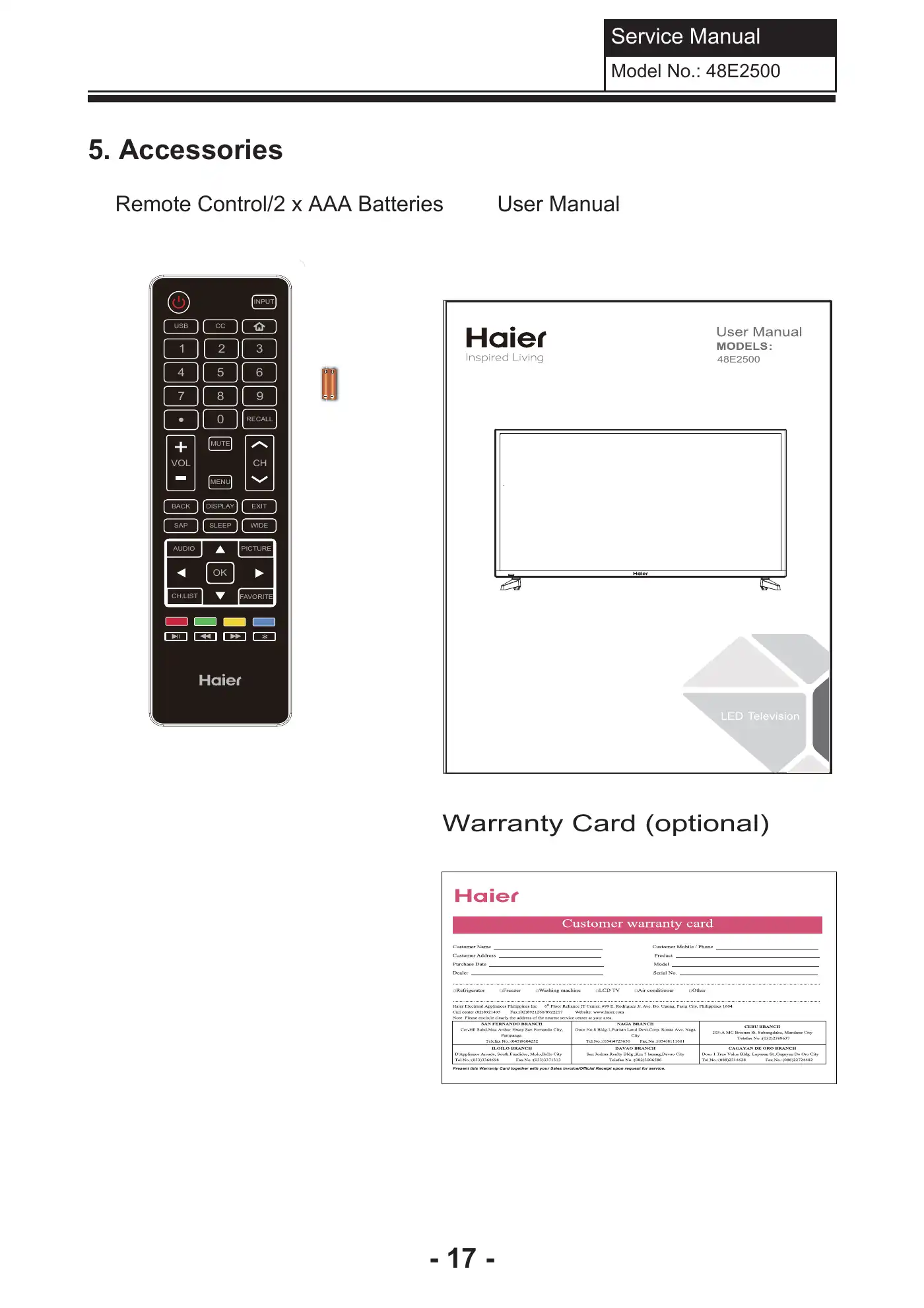 Haier 48E2500 Service Manual Manual pdf 18 page image