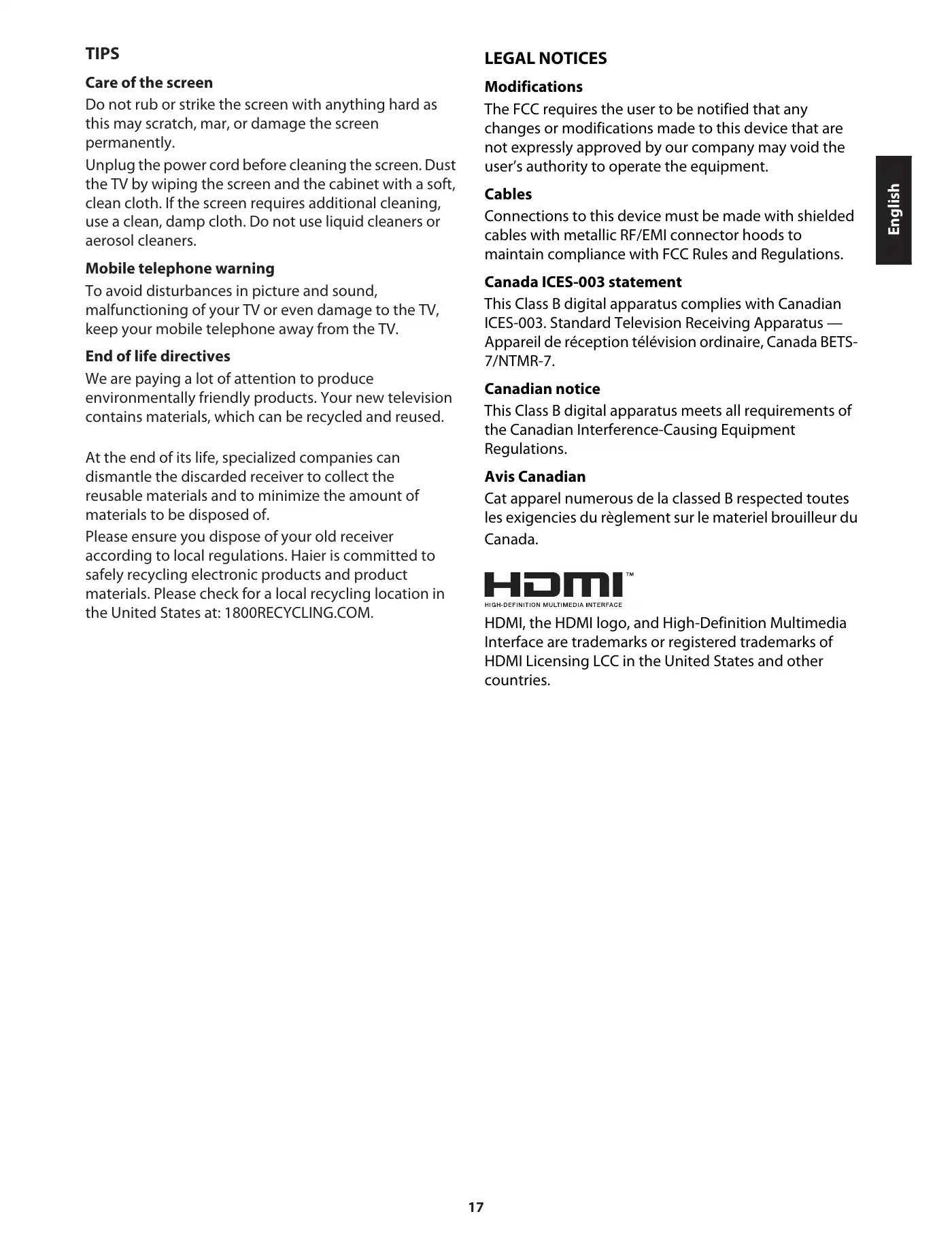 Haier 50D3505 User Manual Manual pdf 19 page image
