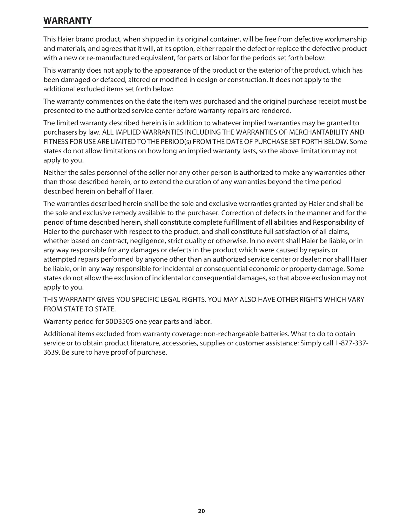 Haier 50D3505 User Manual Manual pdf 22 page image