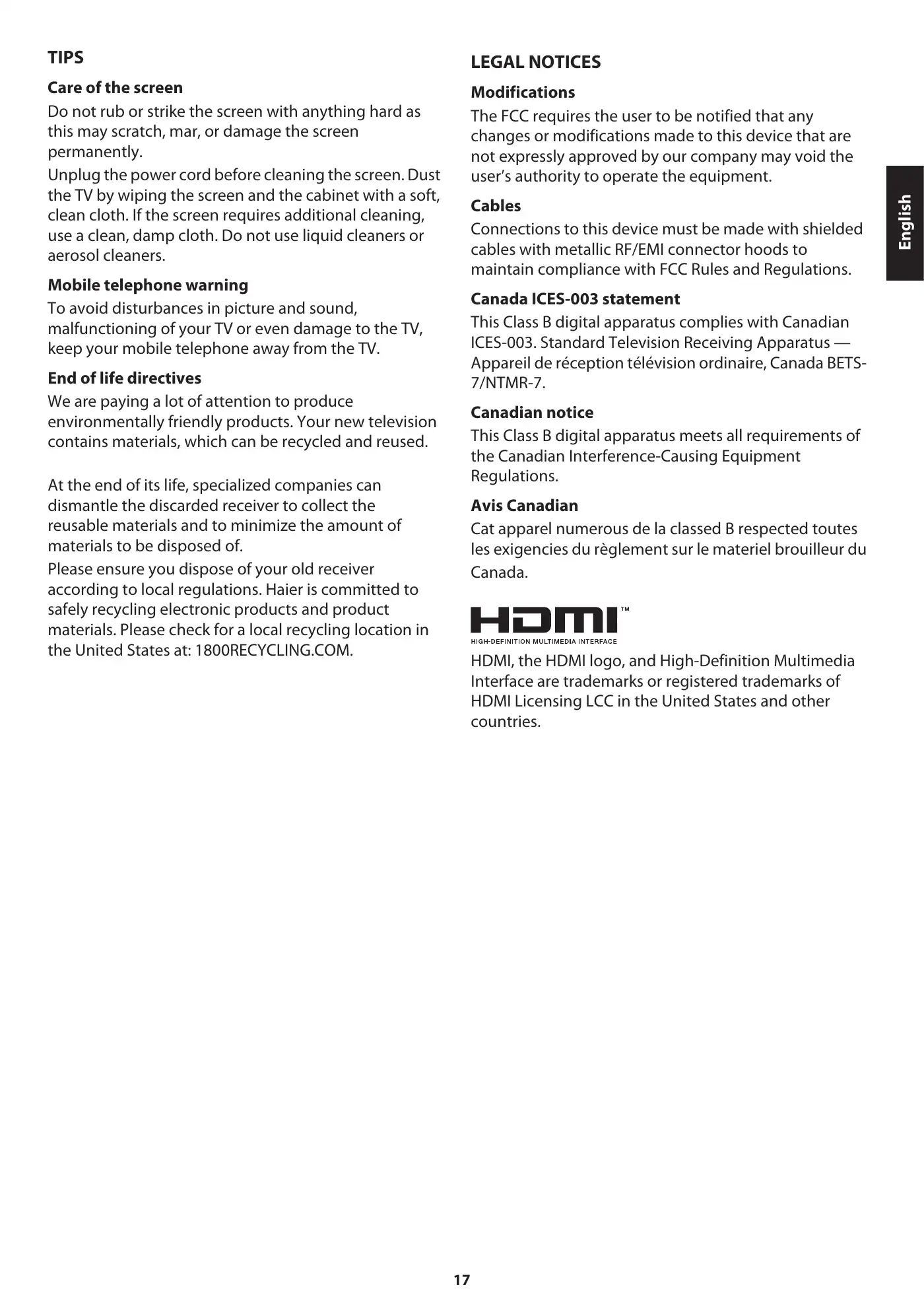 Haier 50D3505B User Manual Manual pdf 19 page image