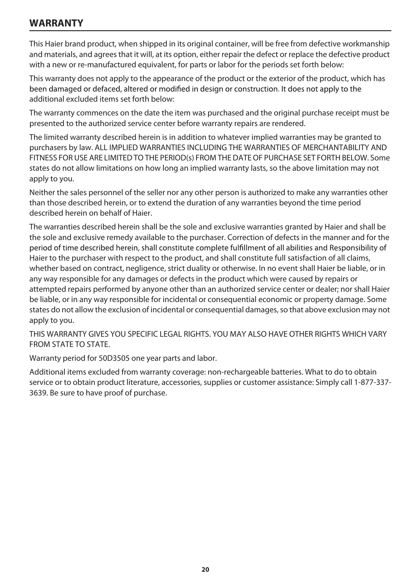 Haier 50D3505B User Manual Manual pdf 22 page image