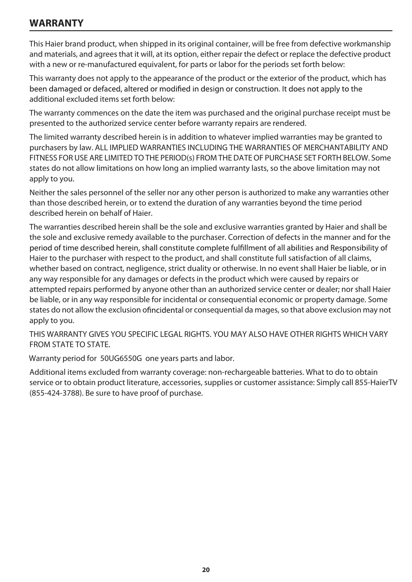 Haier 50UG6550GC User Manual Manual pdf 22 page image