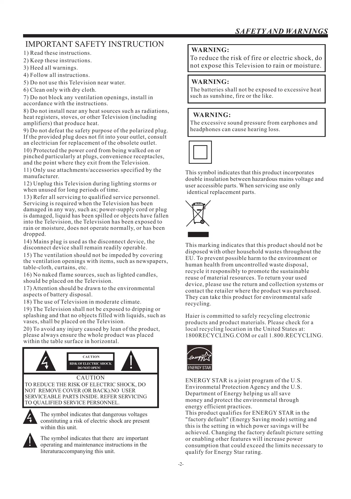 Haier 65E3550 User Manual Manual pdf 3 page image