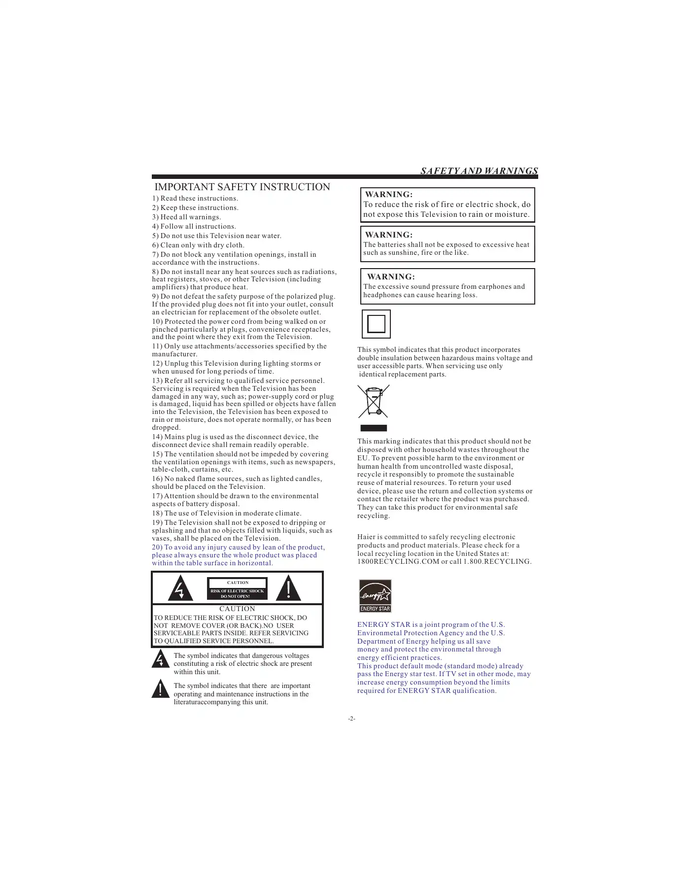 Haier LE39F32800 User Manual Manual pdf 3 page image