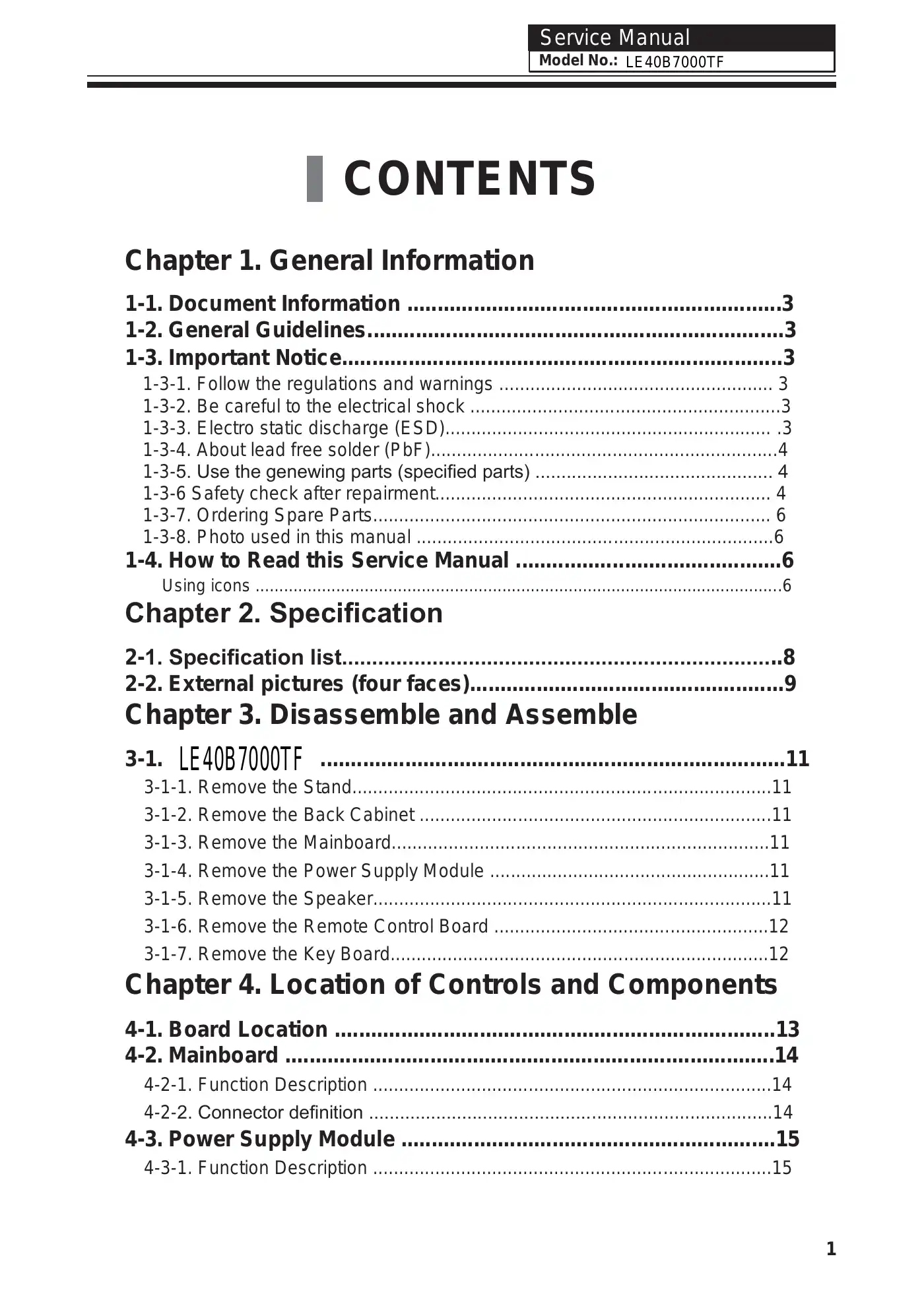 Haier LE40B7000TF Service Manual Manual pdf 2 page image