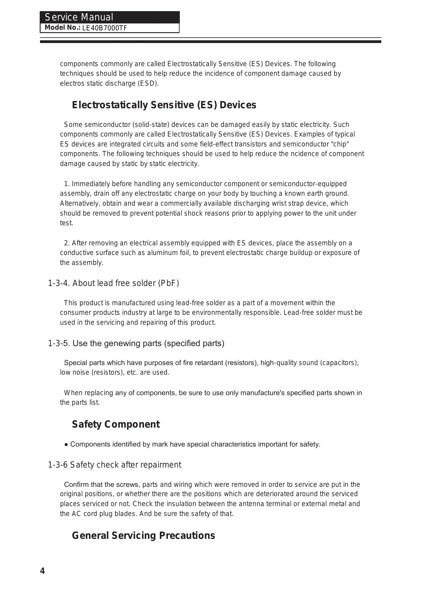Haier LE40B7000TF Service Manual Manual pdf 5 page image