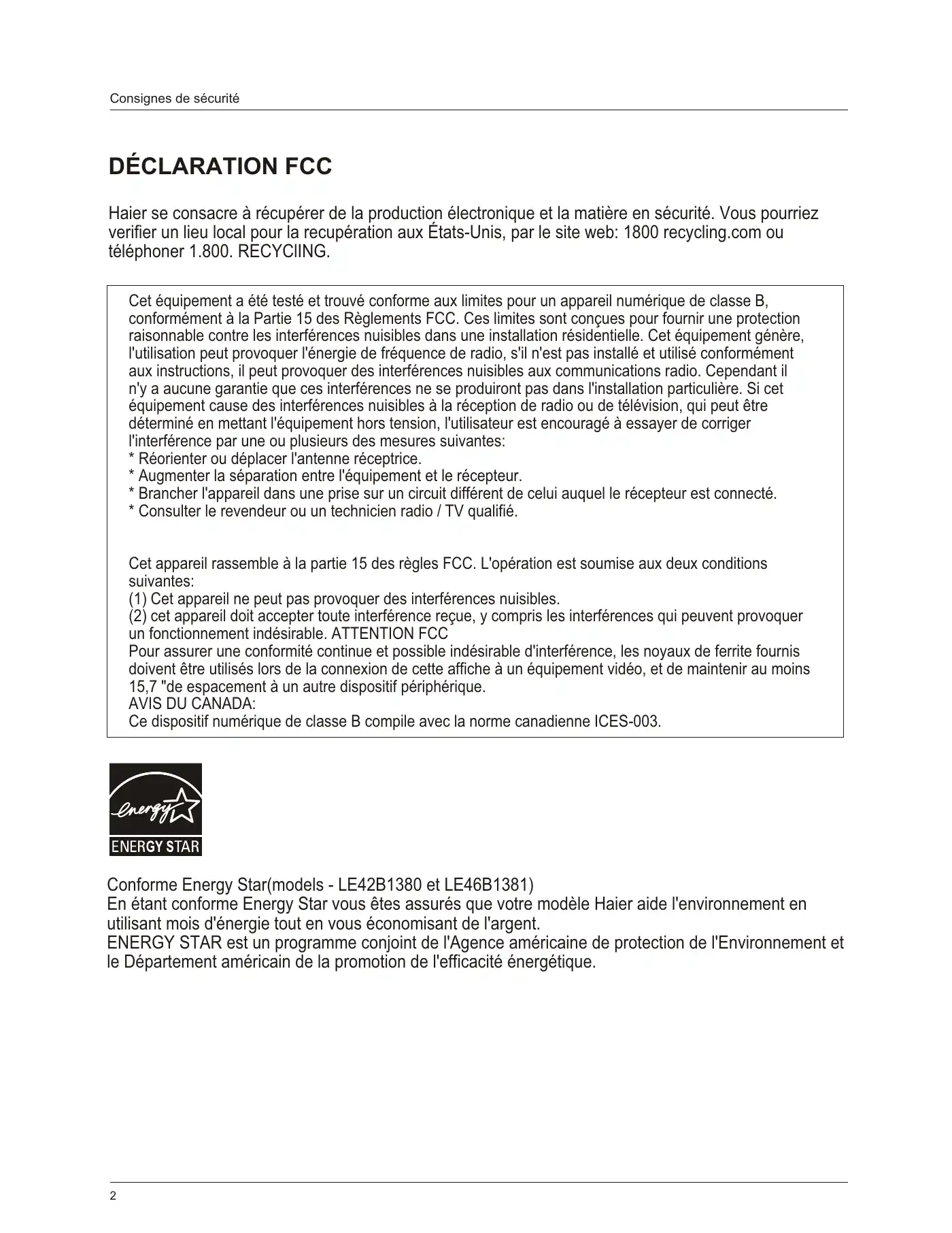 Haier LE42B1380 Owner's Manual Manual pdf 32 page image