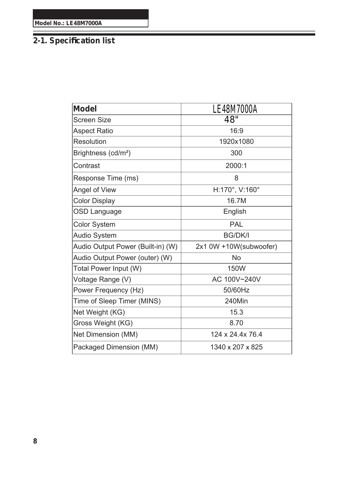 Haier LE48M7000A Service Manual Manual pdf 9 page image