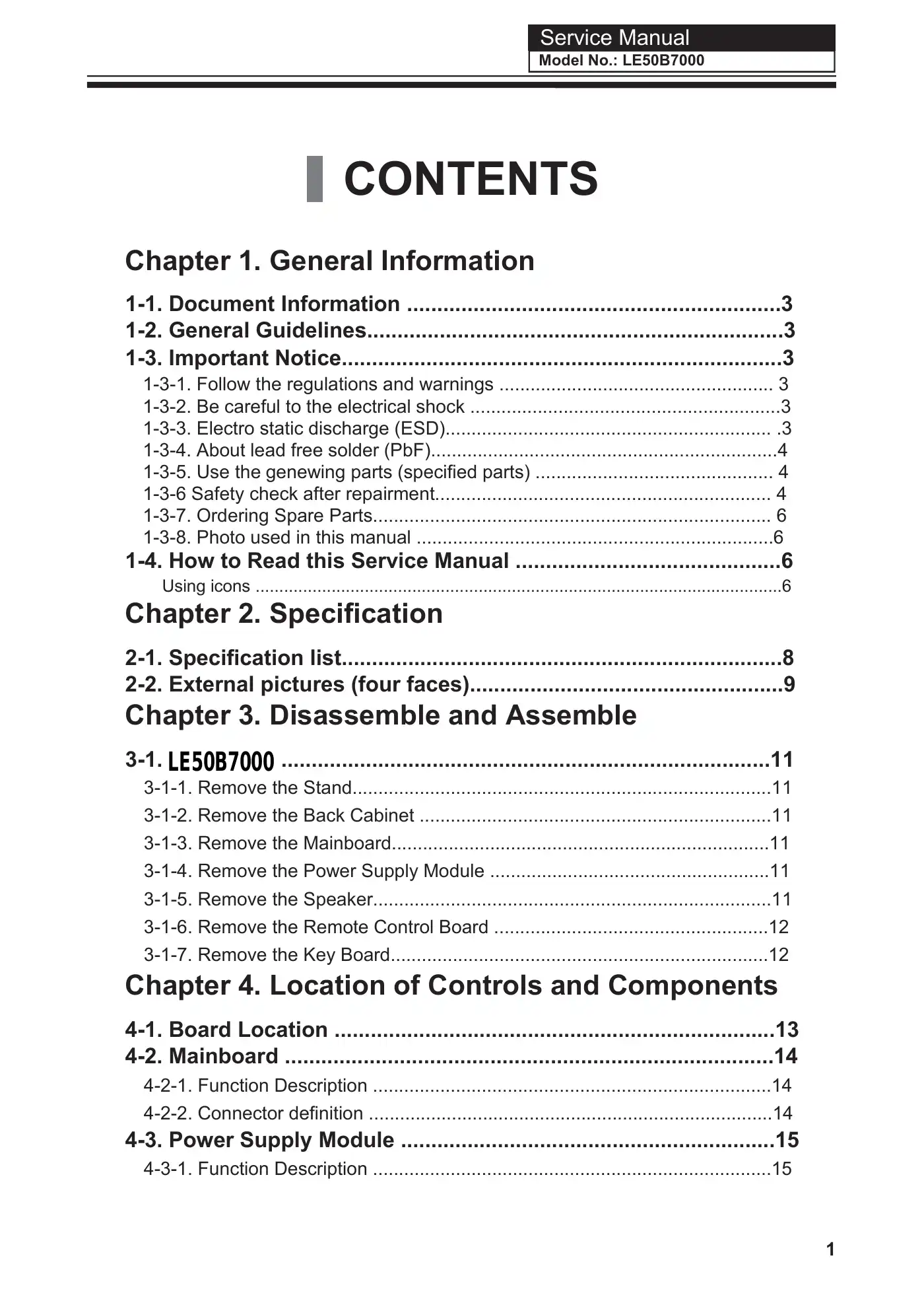 Haier LE50B7000 Service Manual Manual pdf 2 page image