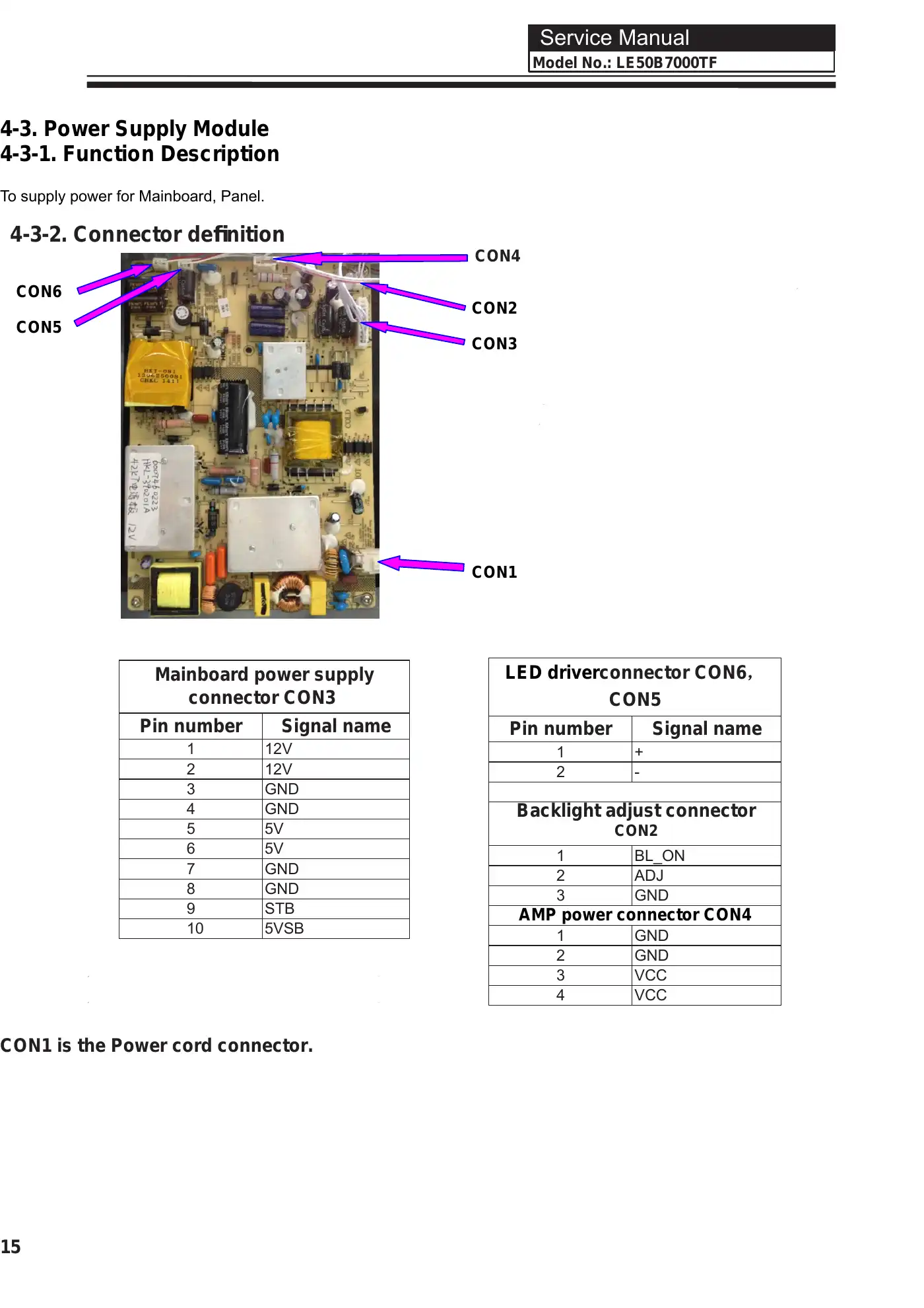 Haier LE50B7000TF Service Manual Manual pdf 15 page image