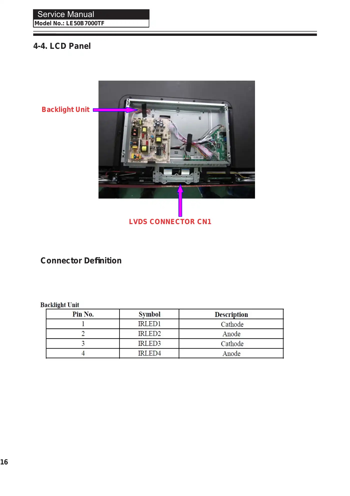 Haier LE50B7000TF Service Manual Manual pdf 16 page image