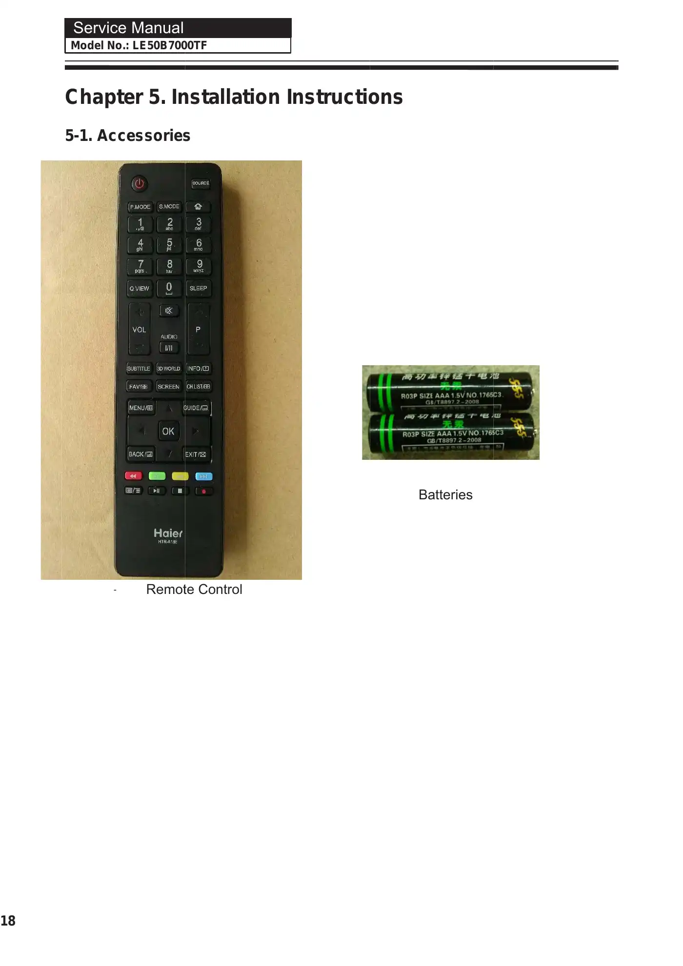 Haier LE50B7000TF Service Manual Manual pdf 18 page image