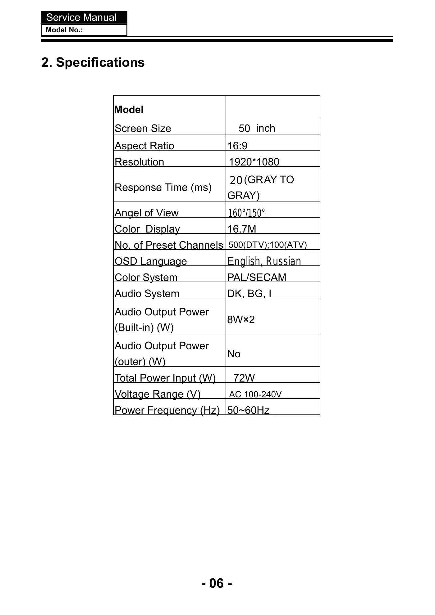 Haier LE50K6000SF Service Manual Manual pdf 7 page image