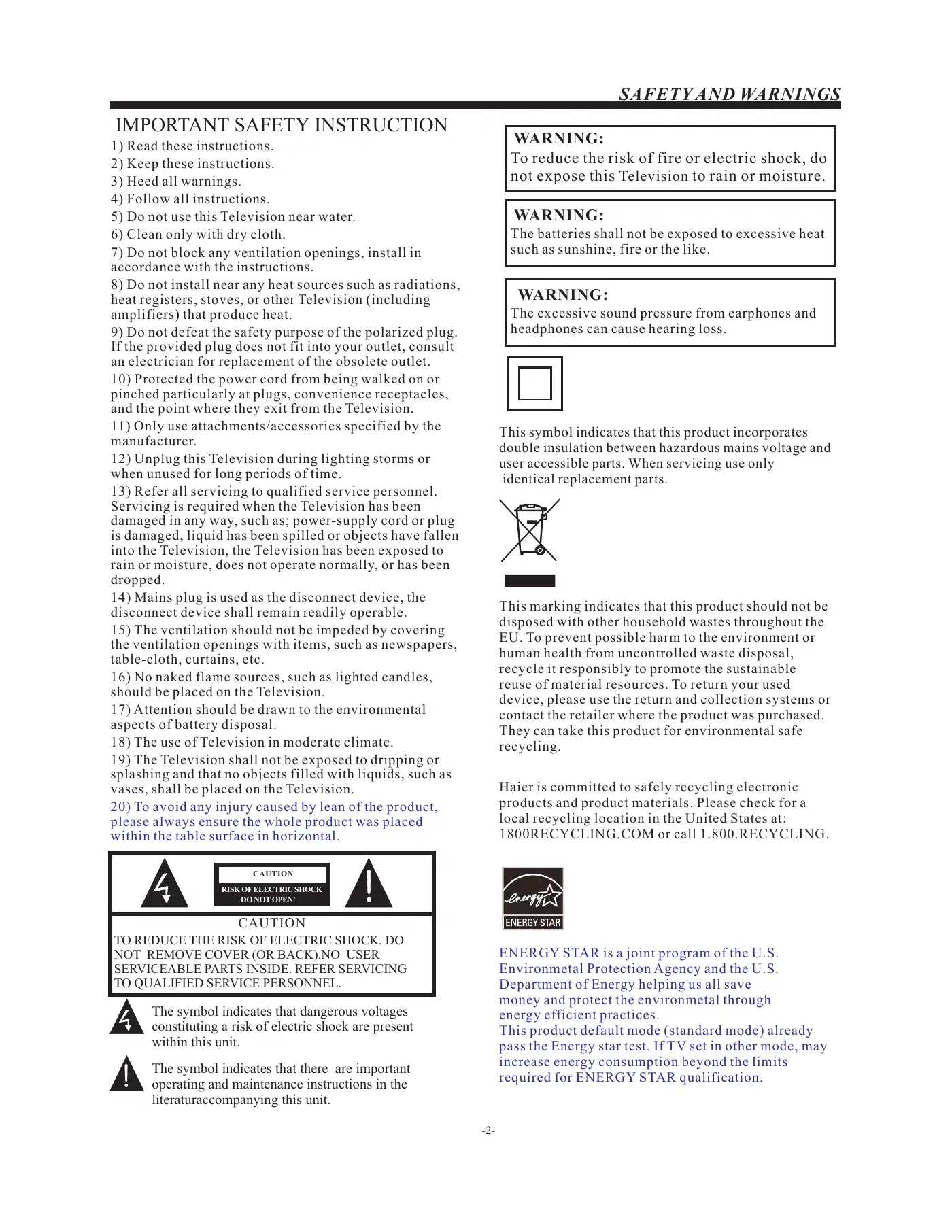 Haier LE55F32800 User Manual Manual pdf 3 page image