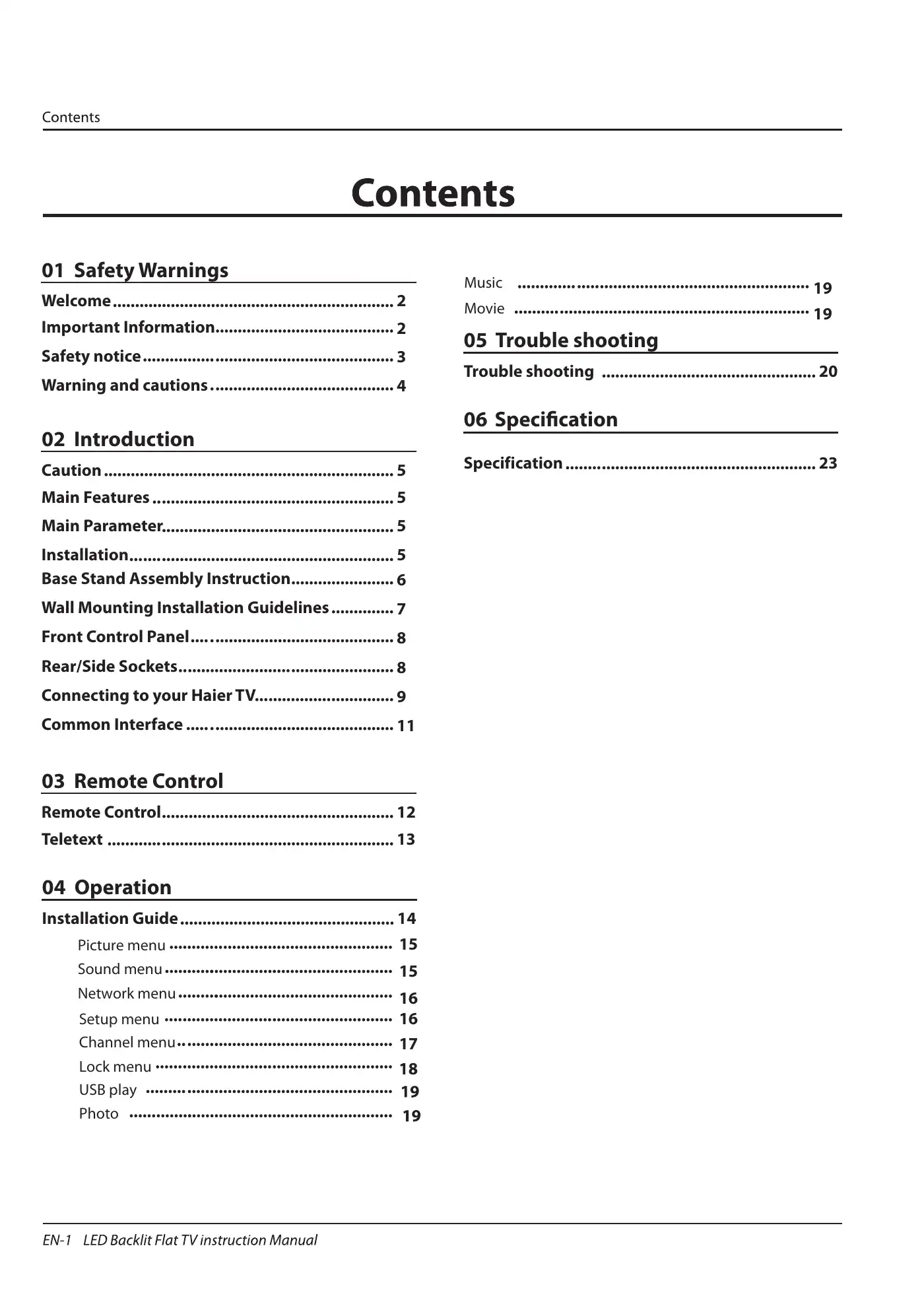 Haier LE75B9300U Instruction Manual Manual pdf 3 page image