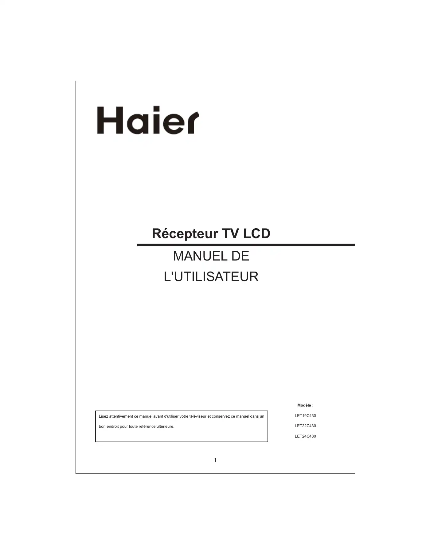 Haier LET19C430 User Manual Manual pdf 57 page image