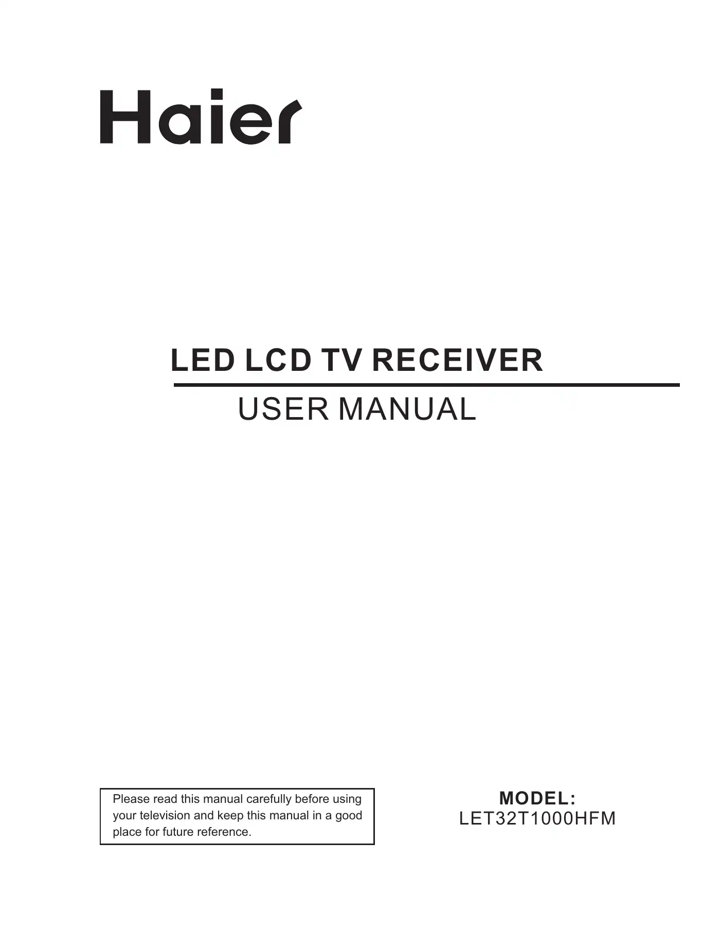 Haier LET32T1000HFM User Manual Manual pdf 1 page image