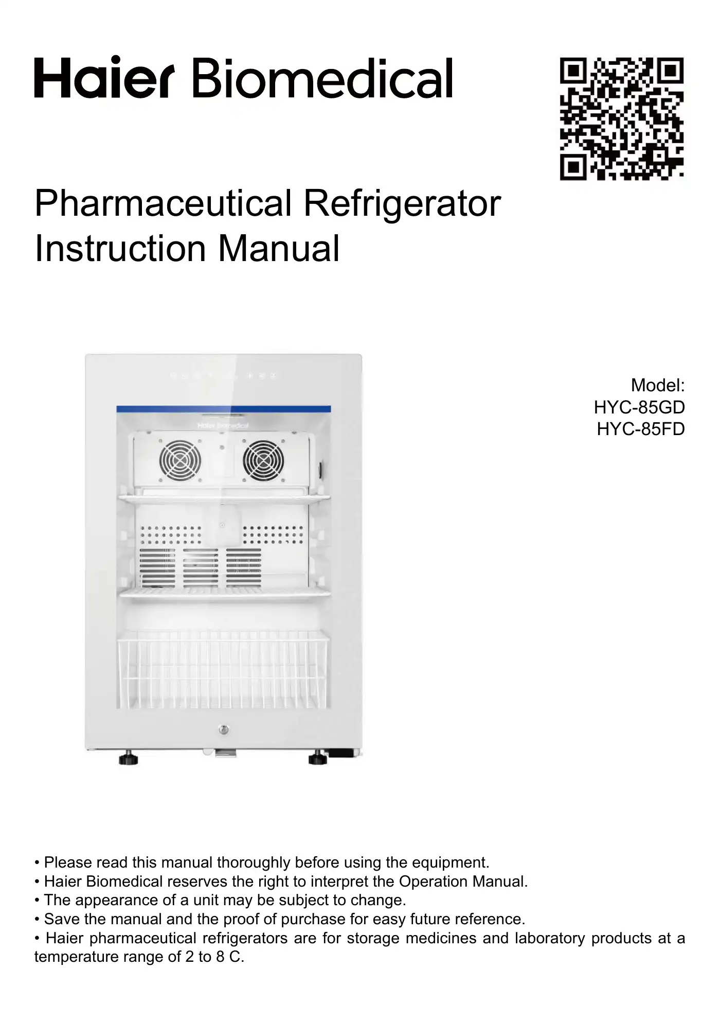 Haier HYC-85GD Instruction Manual Manual pdf 1 page image