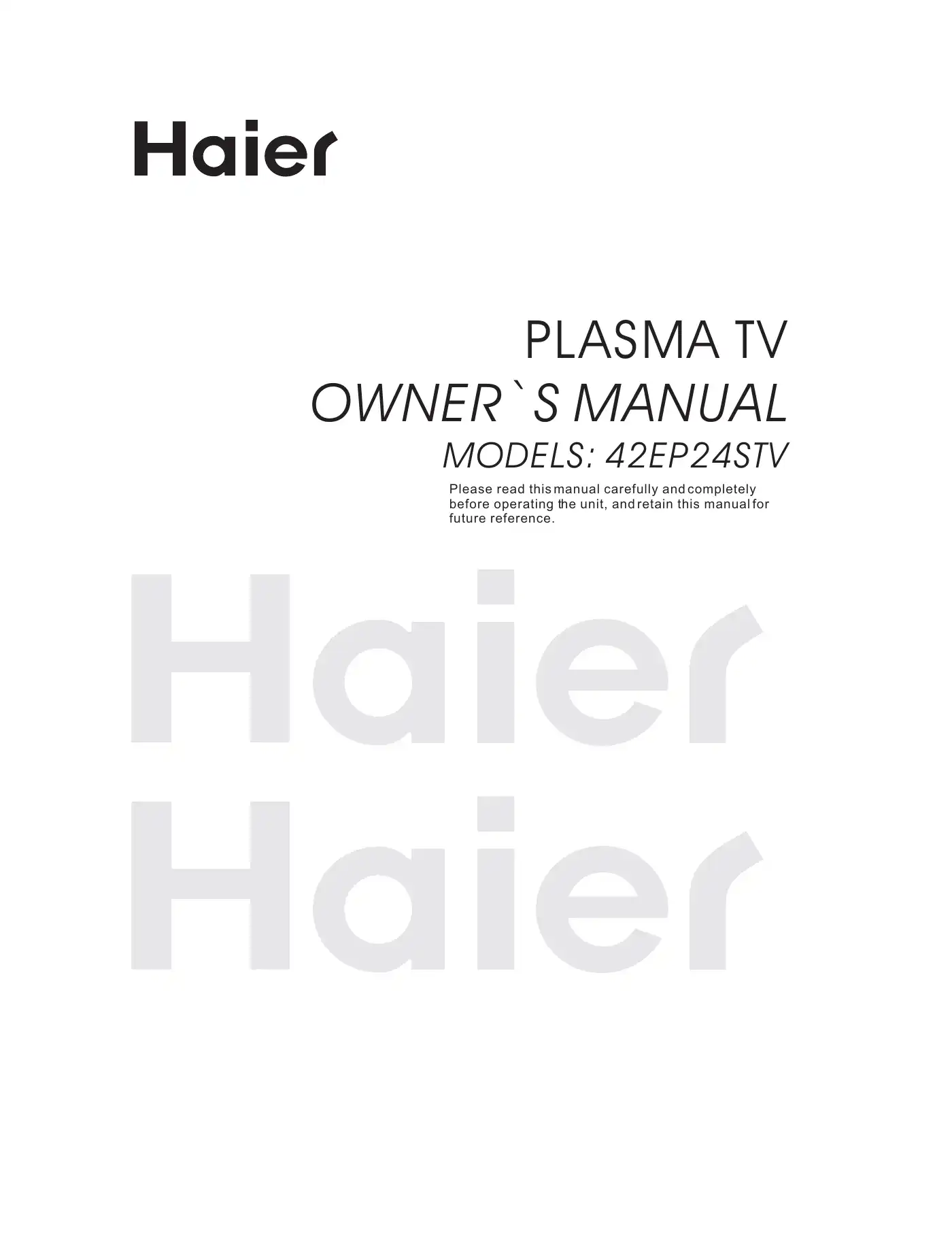 Haier 42EP24STV Owner's Manual Manual pdf 1 page image