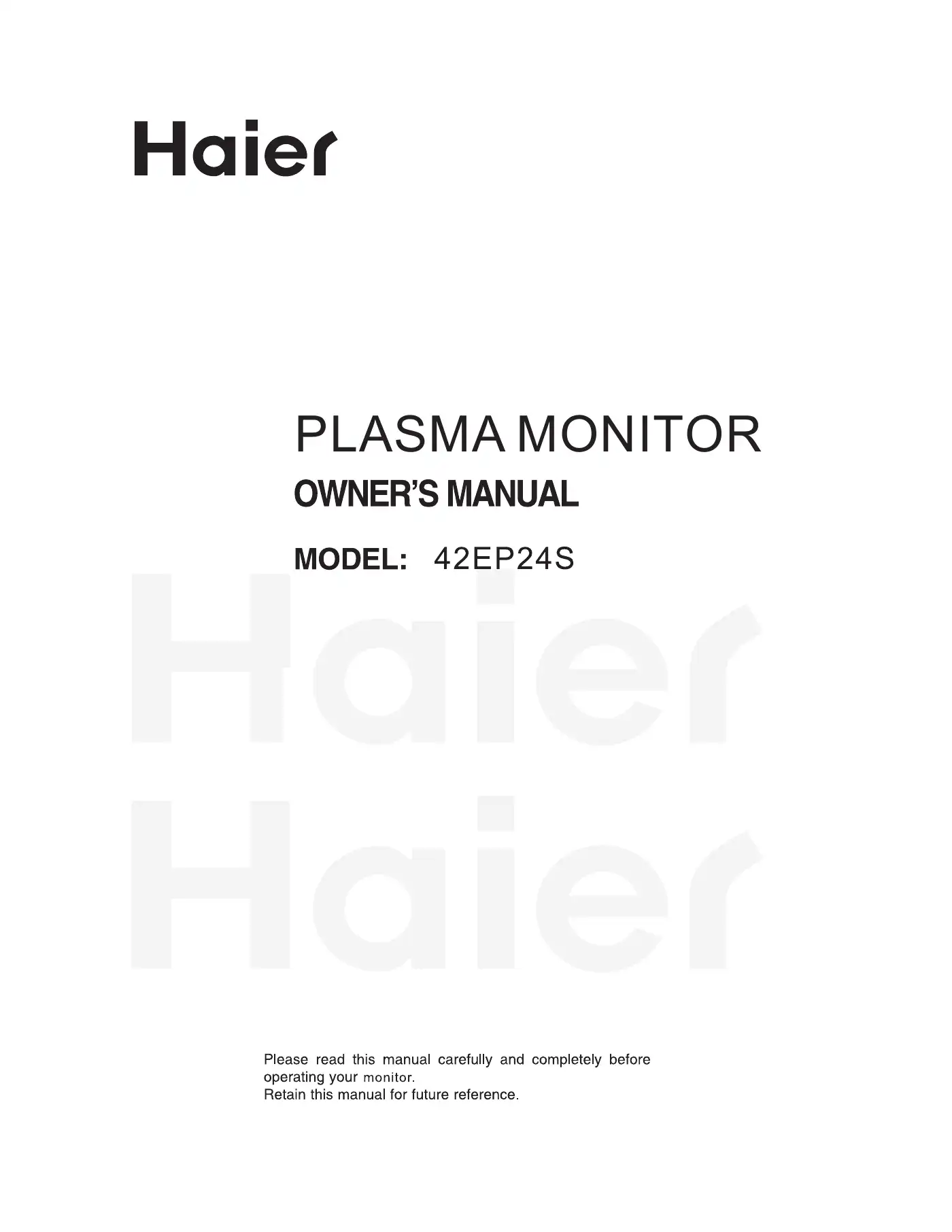 Haier 42EP24S Owner's Manual Manual pdf 1 page image