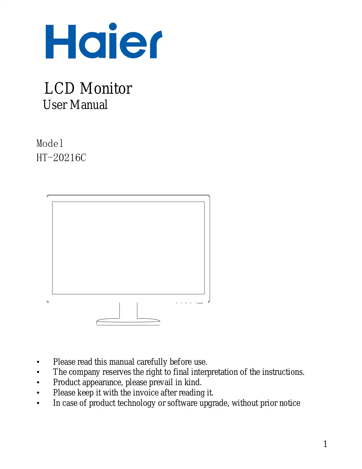Haier HT-20216C User Manual Manual pdf 1 page image