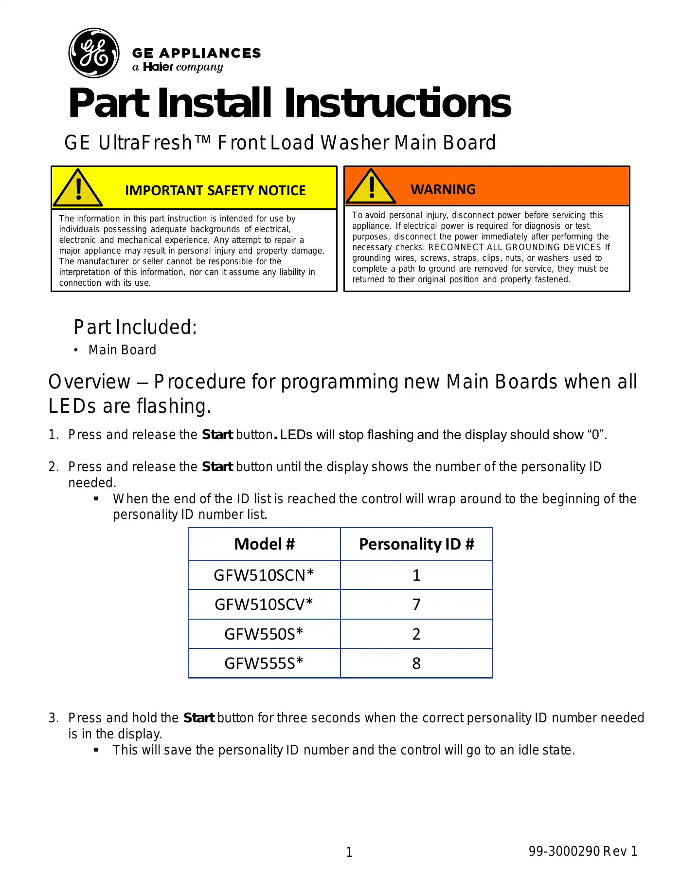 Haier GE UltraFresh GFW510SCN Series Part Install Instructions Manual pdf 1 page image