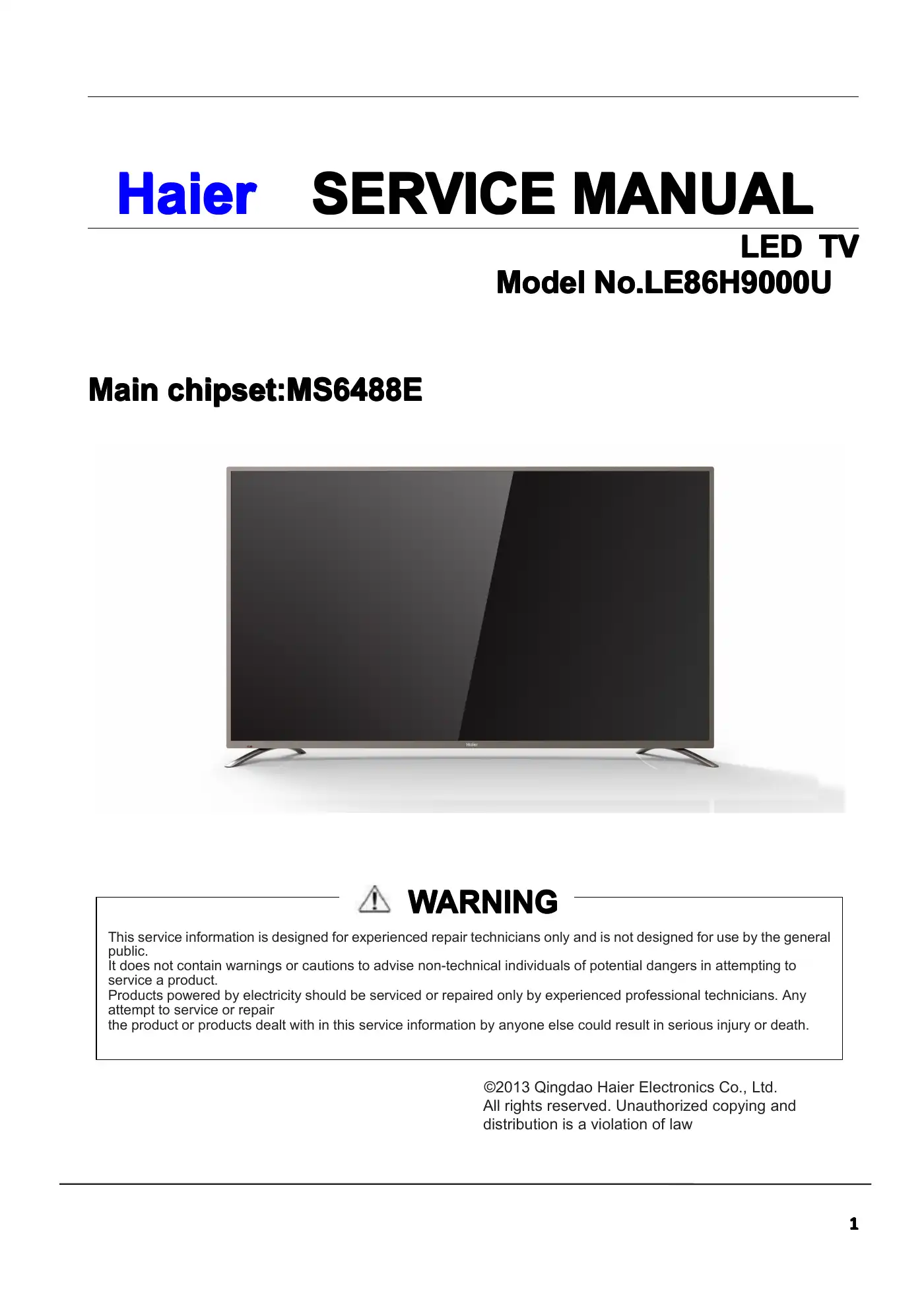 Haier LE86H9000U Service Manual Manual pdf 1 page image