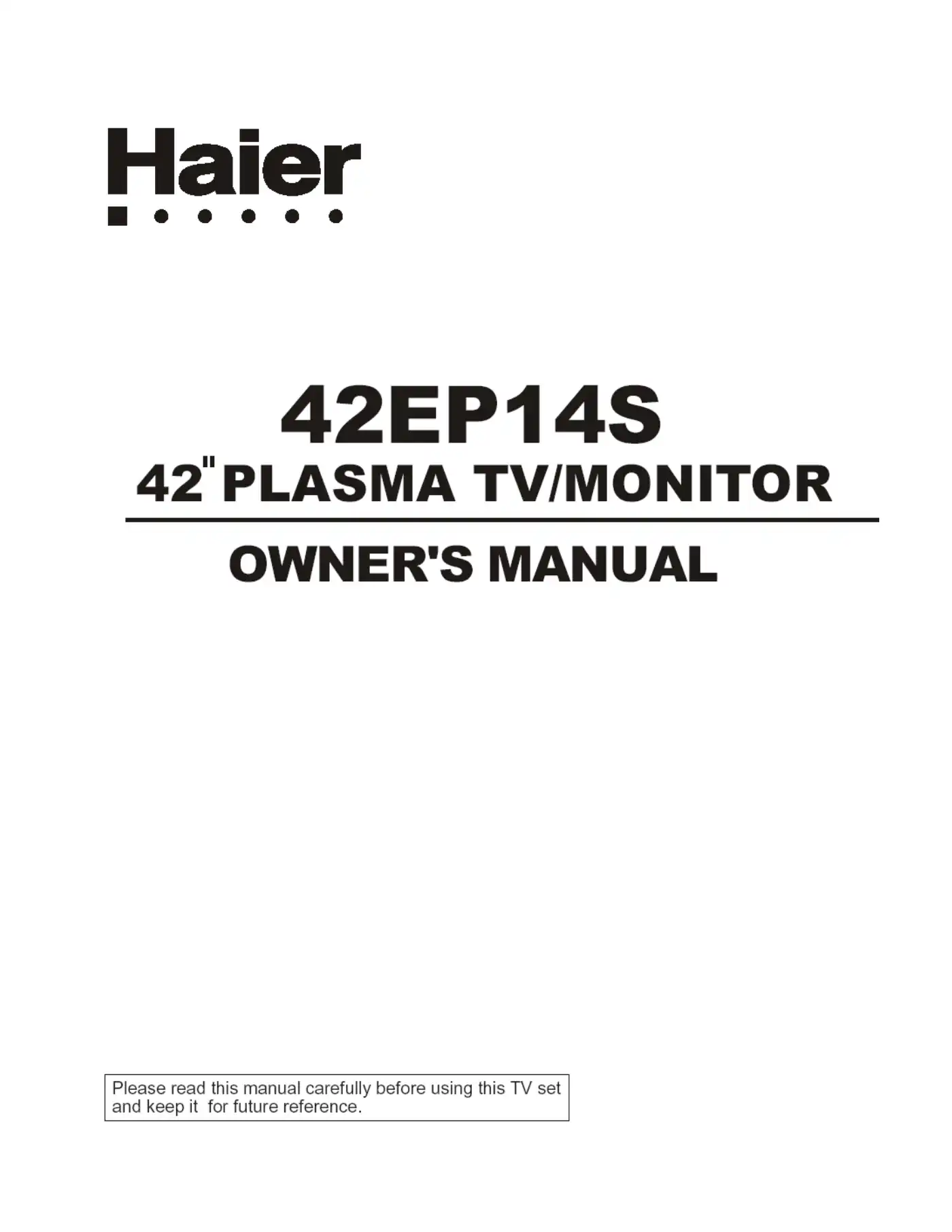 Haier 42EP14S Owner's Manual Manual pdf 1 page image