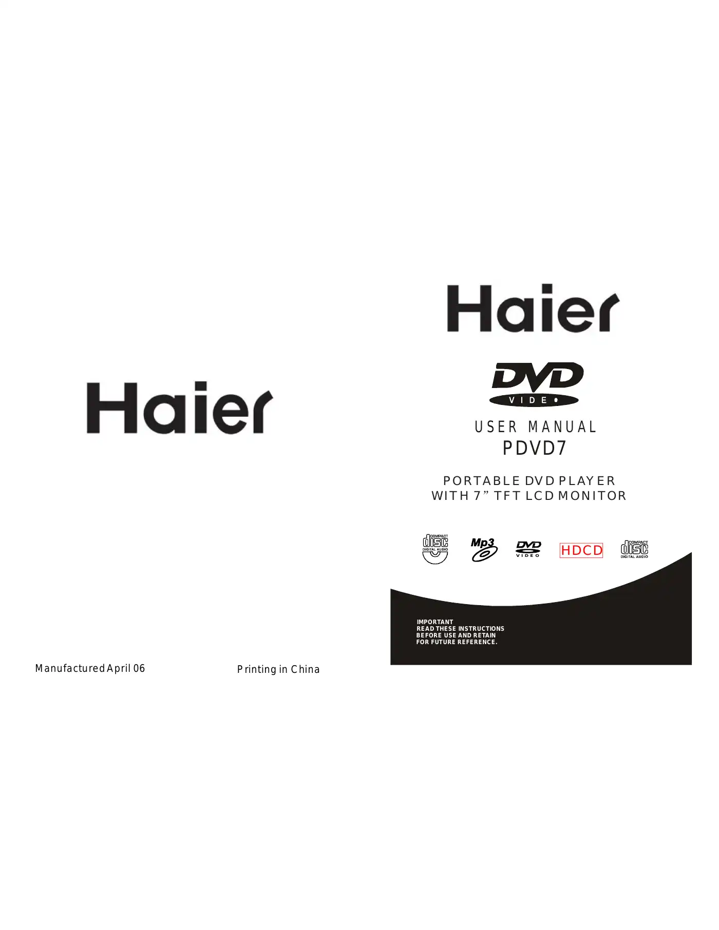 Haier PDVD7 - 04-06 Manual Manual pdf 1 page image