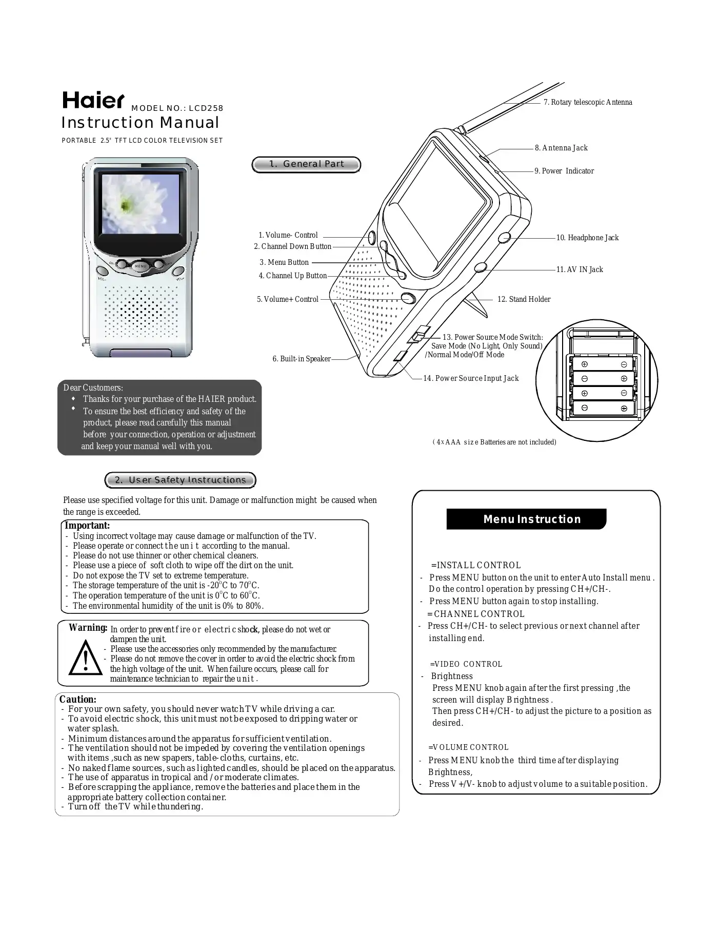 Haier LCD258 Instruction Manual Manual pdf 1 page image