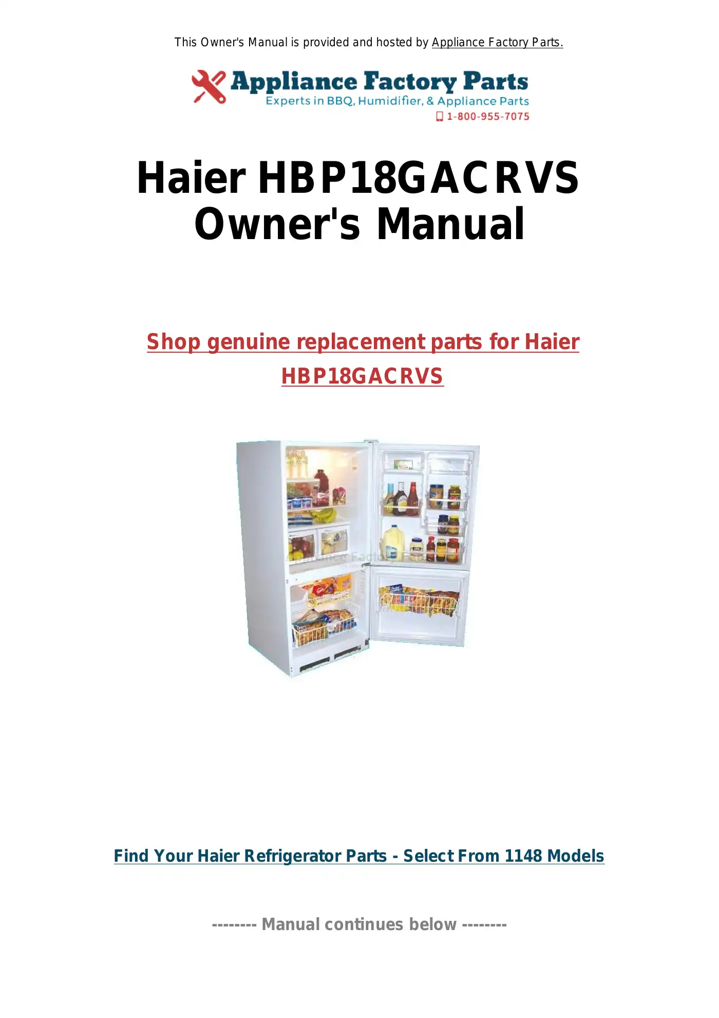 Haier HBP18GACRVS User Manual Manual pdf 1 page image