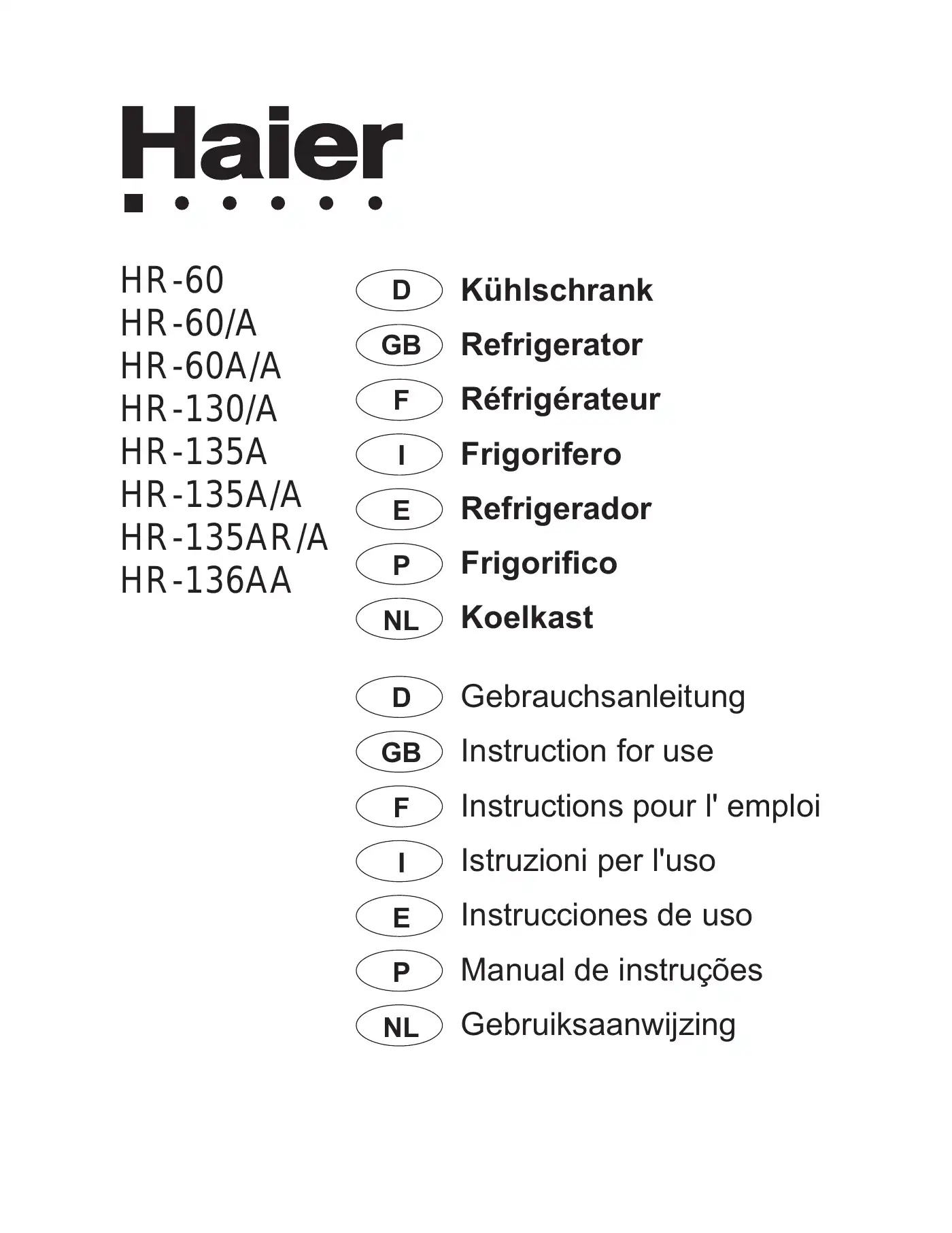 Haier HR-130/A Instructions For Use Manual Manual pdf 1 page image